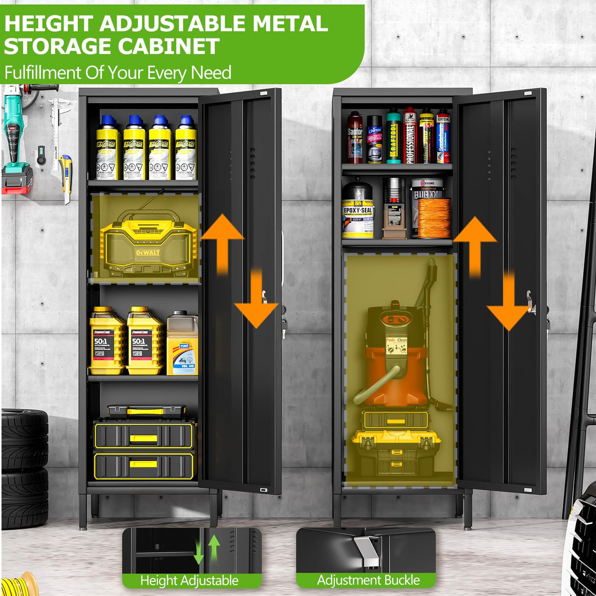 PAOFIN 47" Metal Storage Locker, Lockable Employees Metal Locker with Door and Adjustable Shelves, Steel Locker for Home, School, Office, Gym (Black) PAOFIN