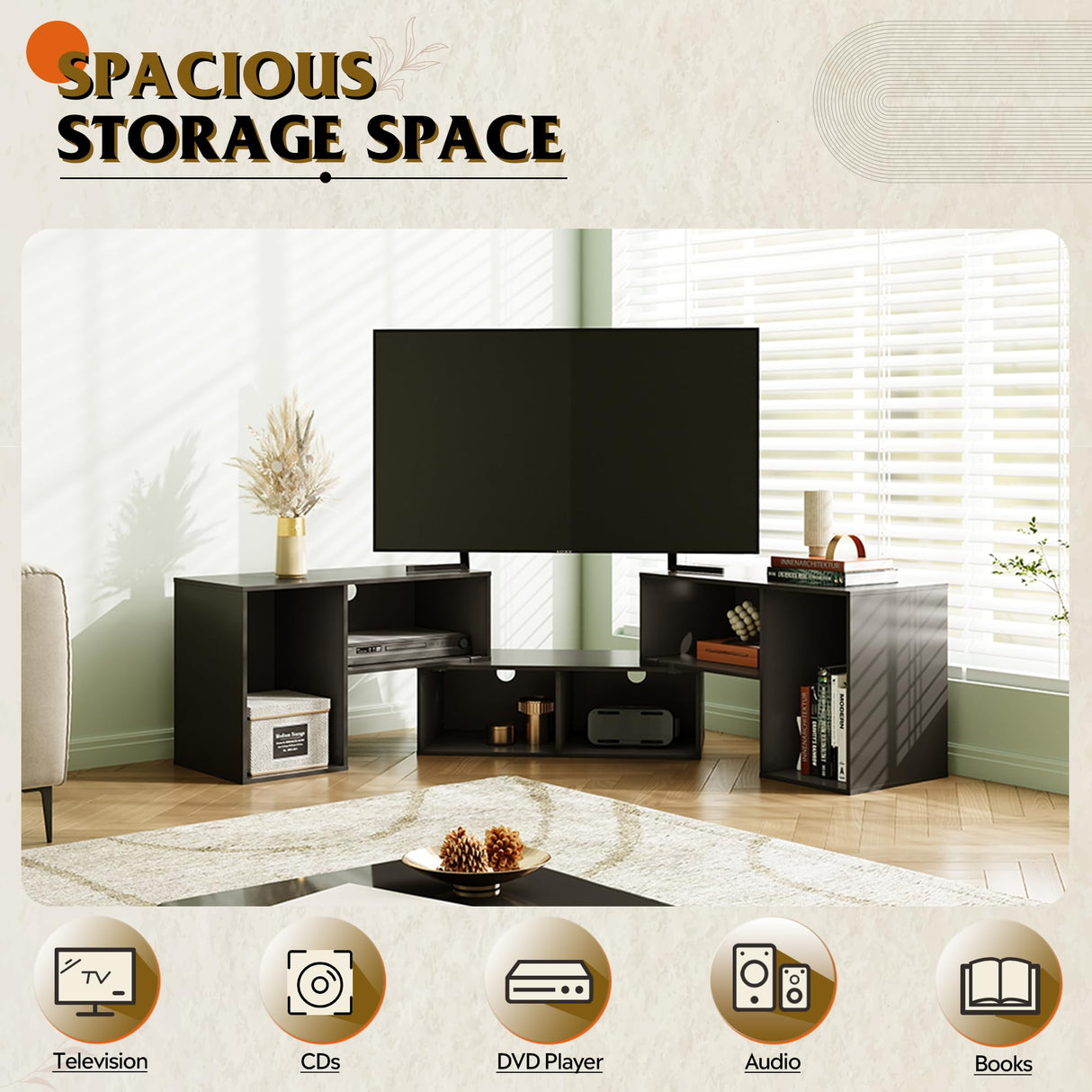 WLIVE TV Stand, Deformable TV Stand with LED Strip, Modern Entertainment Center, Gaming Media 3 Pieces Console Cabinet for Living Room, Bedroom, Black WLIVE