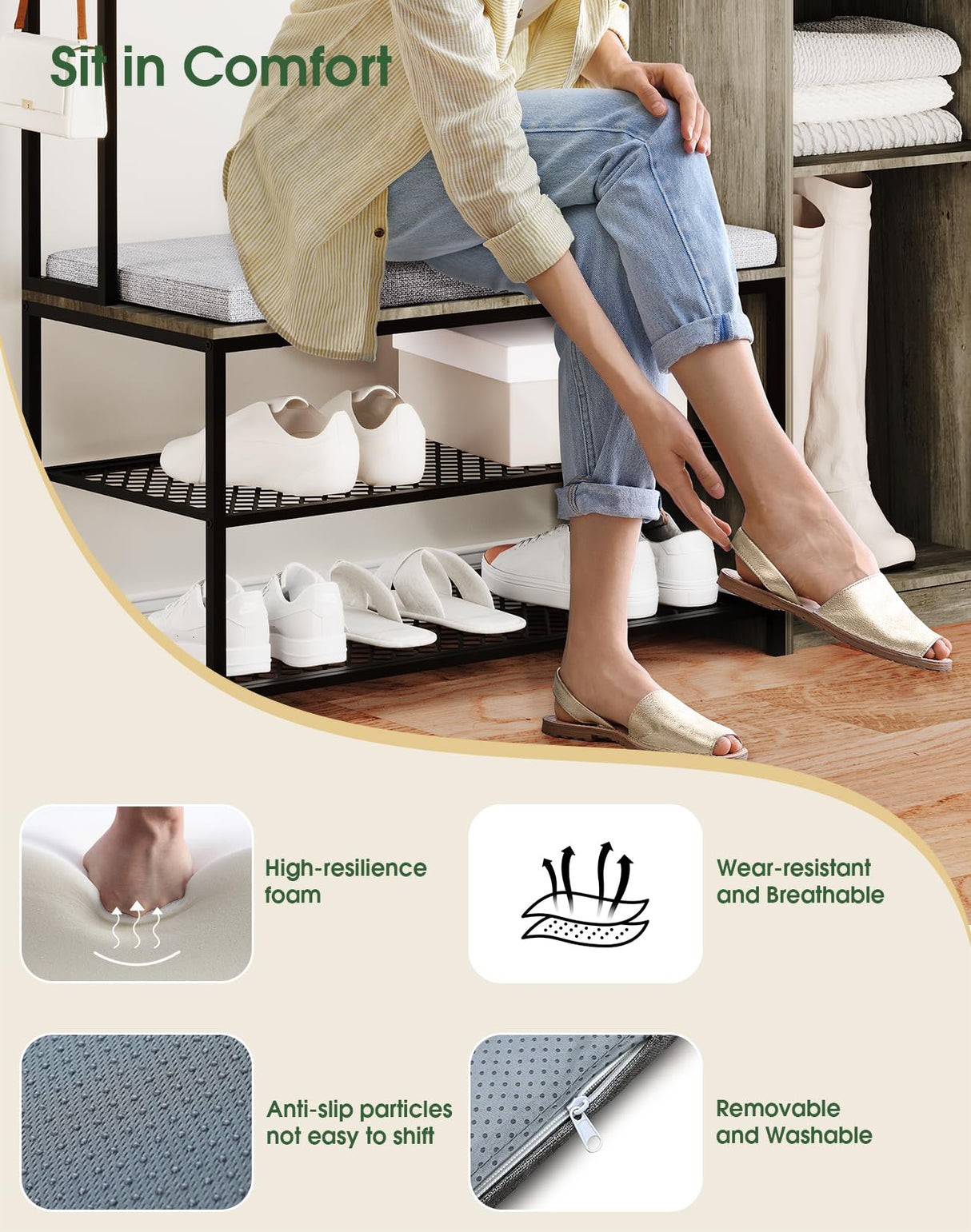 HOVANESTY Hall Tree with Bench and Shoe Storage, Coat Rack with Shoe Storage for Entryway, Mudroom Storage Cabinets with 11 Hooks, Drawers and Shelves, 7-in-1, Farmhouse, Industrial Style, Ash Gray HOVANESTY