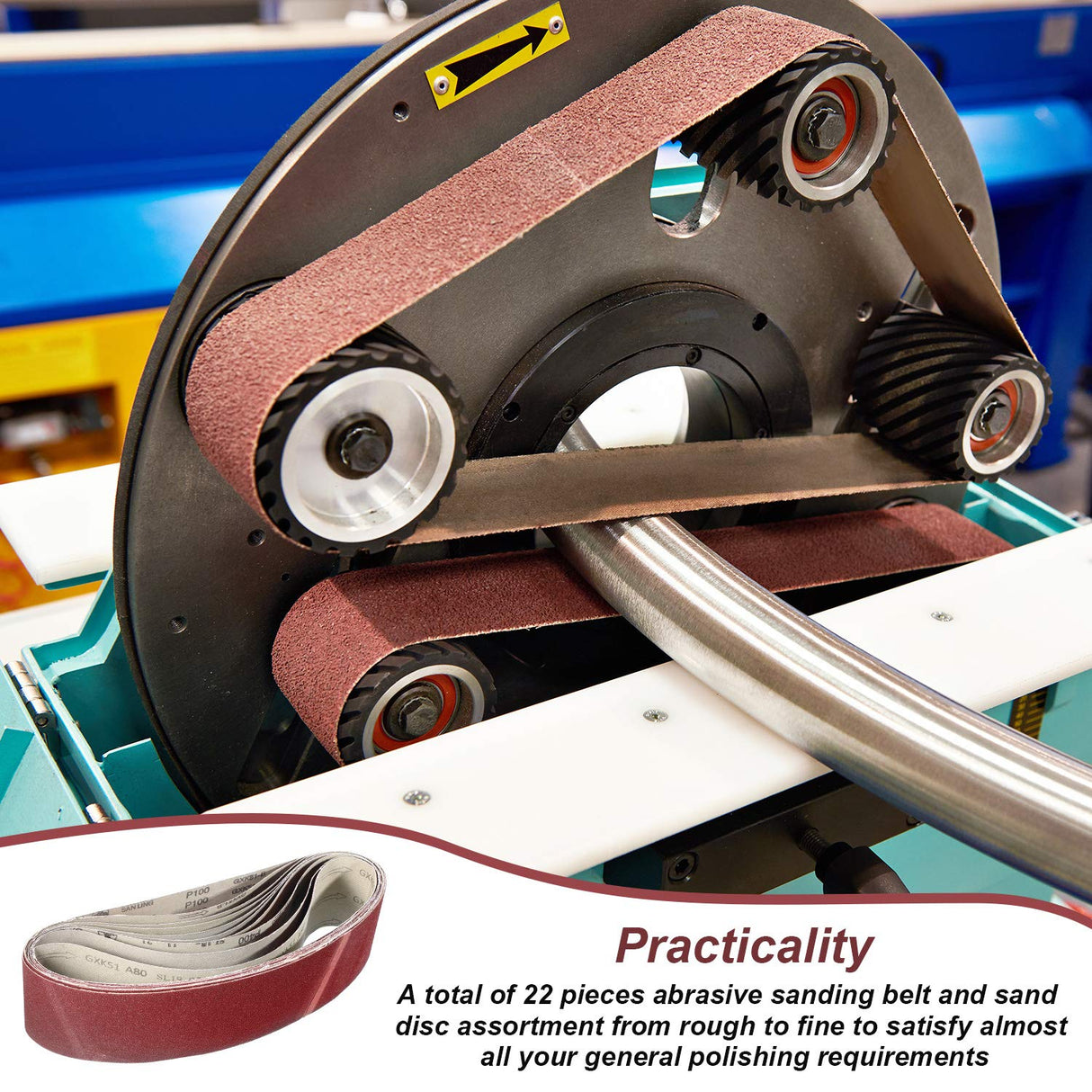 Aluminum Oxide Sanding Belts Includes 4 x 36 Inch Sanding Belts (80/120/150/240/400 Grits) and 6 Inch Self Stick No Hole Aluminum Oxide Sanding Disc (22) Blulu