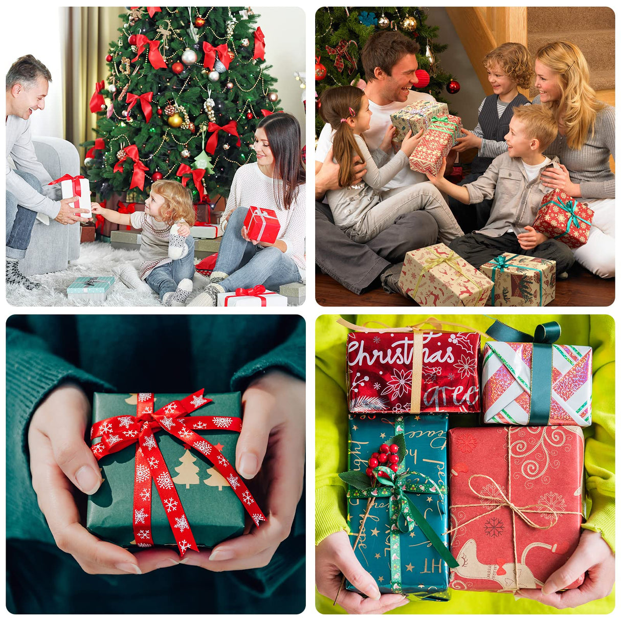 60 Yards 3/8" Christmas Ribbon for Crafts, White Red and Green Holiday Grosgrain Ribbon Christmas Ribbon for Gift Wrapping Festival Holiday Party Hair Bow Clips DIY Crafts Decoration (6 Rolls) DHAIQC