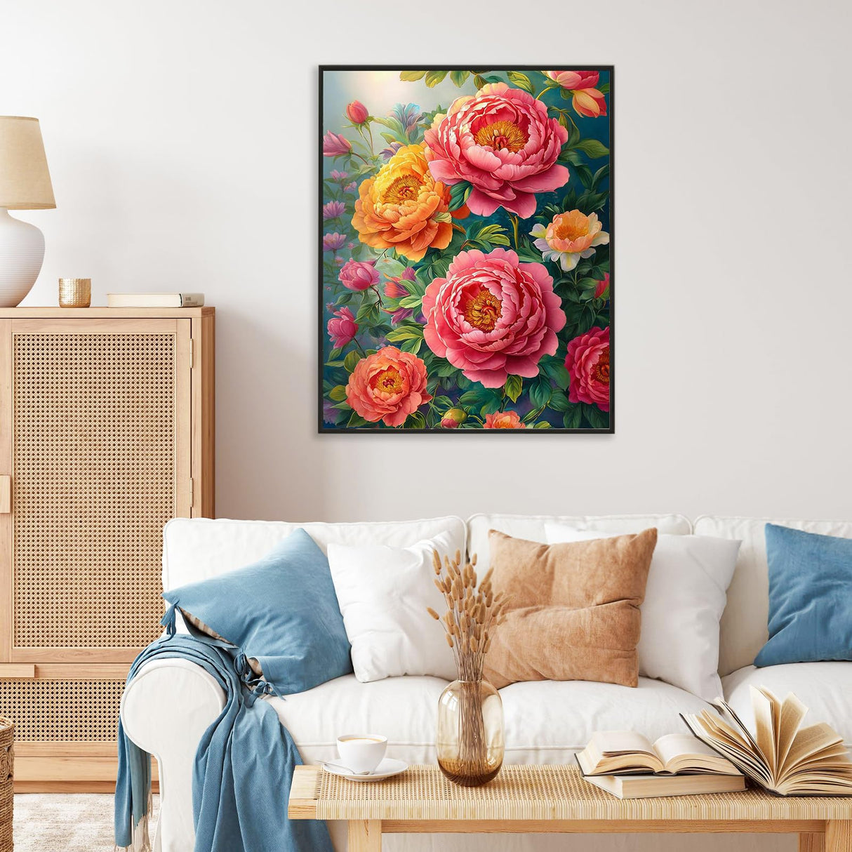 Camocin Paint by Numbers Kit for Adults - Flowers Adult Paint by Number Kits on Canvas Without Frame for Beginner, Peony Floral Oil Painting by Numbers Kit for Gift Home Wall Decor 16x20 Inch Camocin