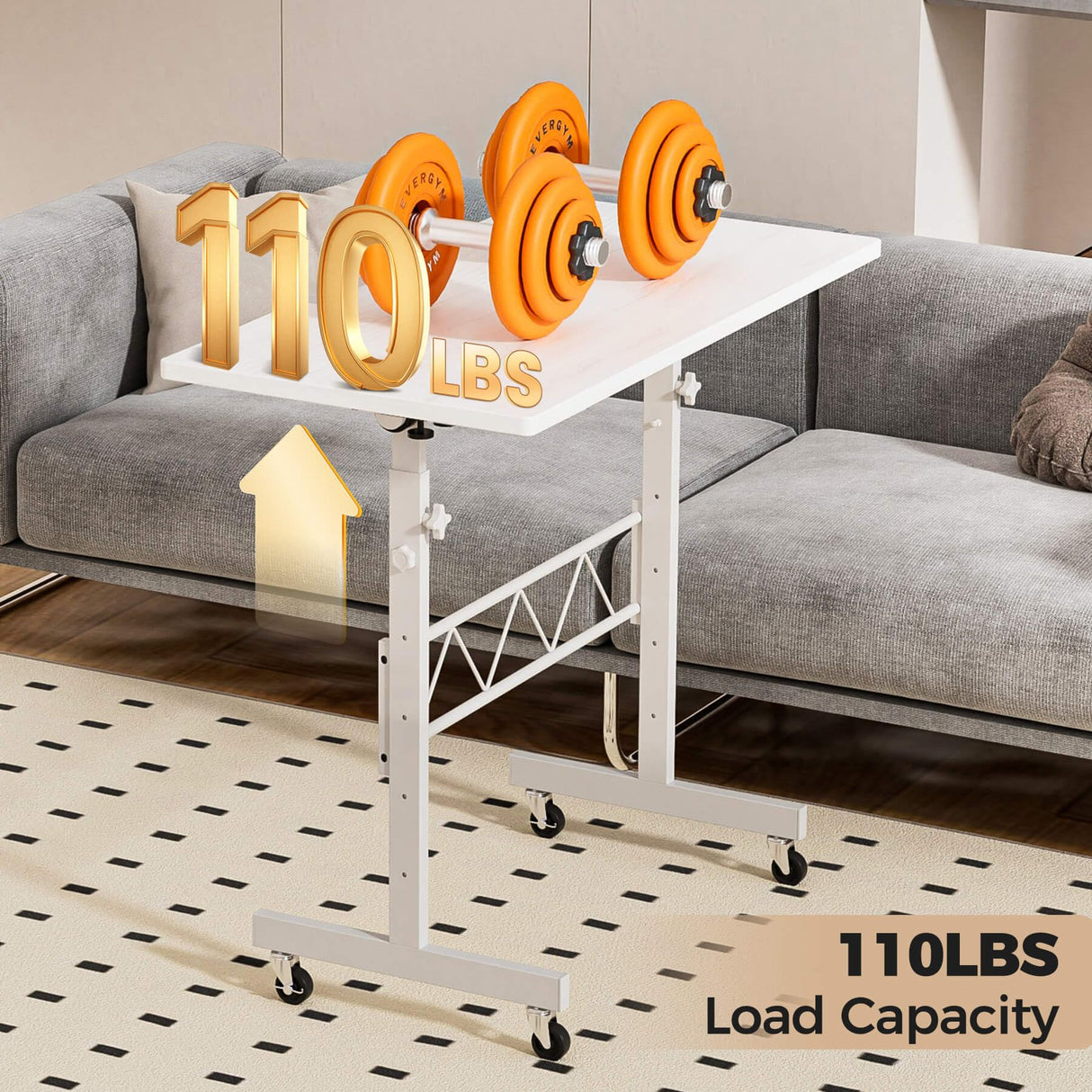 COMHOMA Small Standing Desk Adjustable Height & Tiltable Tabletop, Mobile Stand Up Desk for Laptop, Portable Computer Table for Home Office Work and Walking Pad Treadmill, Height 30.7"-46.4", White COMHOMA