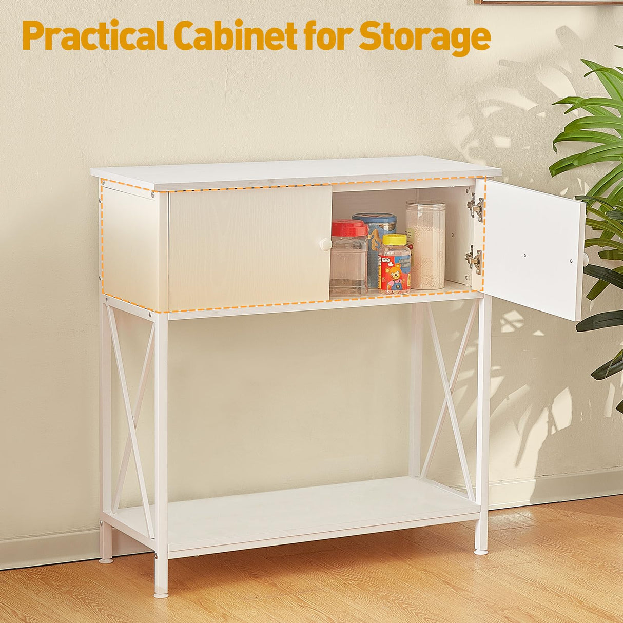 LAQUAL 20-29 Gallon Aquarium Stand with Cabinet, 20 Gallon Long Fish Tank Stand with 31''L * 12''W Tabletop, Double Heavy Metal Stand with Stable Structure, Adjustable Table Feet - White LAQUAL