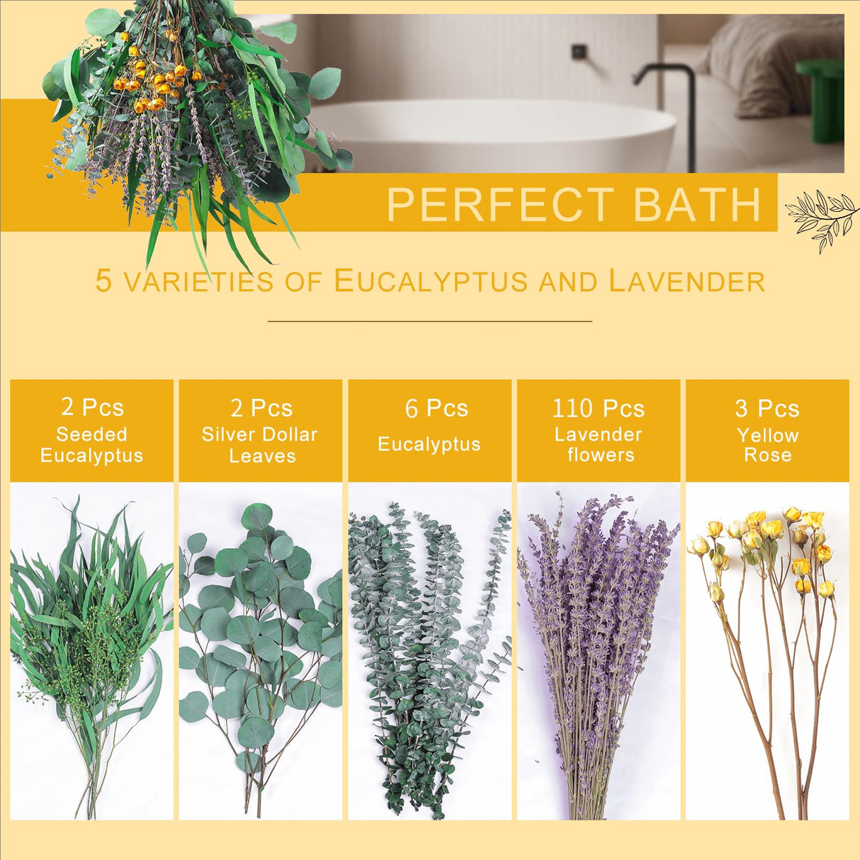 123 Pcs Mixed Real Dried Eucalyptus Stems - Lavender & Rose Flowers Bundles for Shower, Natural Preserved Eucalyptus Leaves Greenery Hanging Shower, Plant Fragrance, Wedding Decor beerfingo