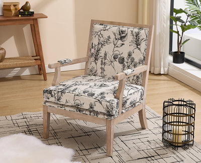 chairus Farmhouse Linen Accent Chair for Living Room, Upholstered Reading Chair with Solid Wood Frame Lounge Arm Chair with High Back for Bedroom, Reception Room, Waiting Room, Floral Pattern