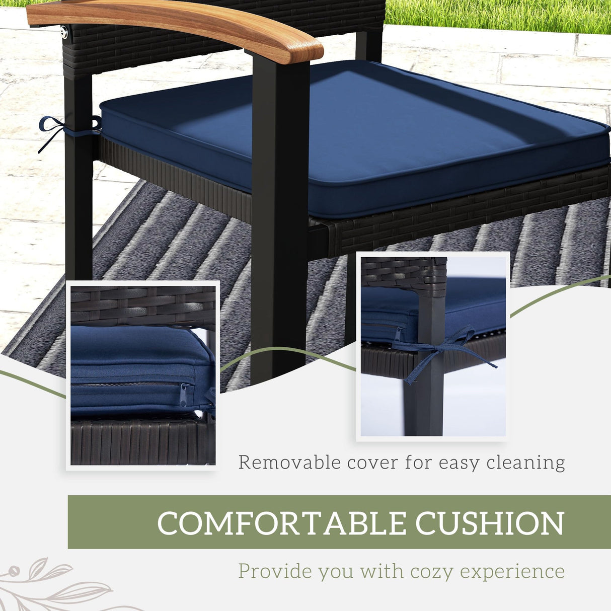 Outsunny 7 Pieces Patio Dining Set with Space-Saving Design, Wicker Patio Furniture Set Outdoor Dining Set with Acacia Wood Table Top, Cushions, for Backyard, Balcony, Garden, Deck, Black Outsunny