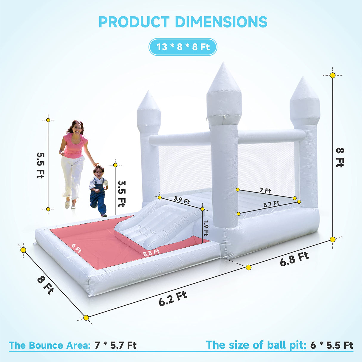 Inflatable White Bounce House for Kids with UL Blower-Portable, Large Ball Pool and Jump Space 3in1 Bouncy Castles A Spacious Joy-Room Bounce House for Kids 3-12 (Oxford material-13' L X 8' W X 8' H) Cessbong