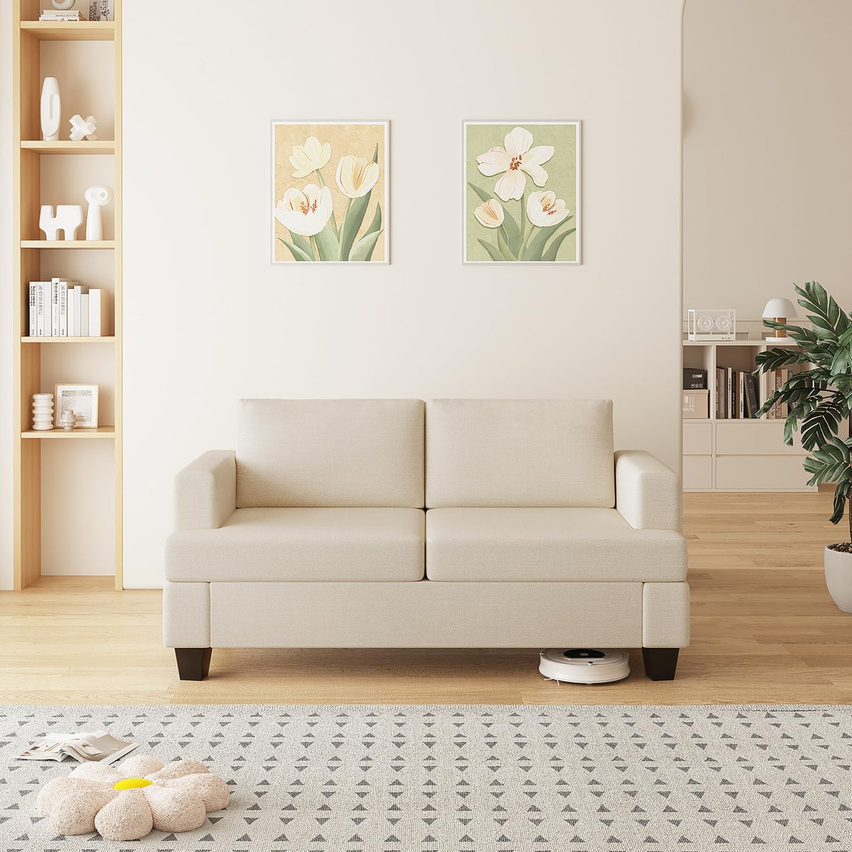 Furnimart 62" Loveseat Couch, Modern Love Seat Couches for Small Spaces, Beige Linen Sofa, Deep Seat Sofa for Living Room, Small 2 Seater Couch for Bedroom, Office Furnimart