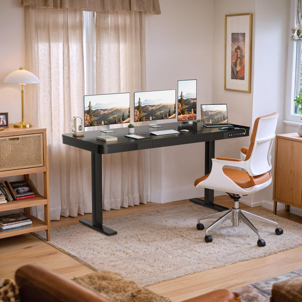 Furmax Electric Standing Desk with Drawer 55 x 24 Inch Adjustable Height Stand up Desk Home Office Computer Desk with USB Ports, Black Furmax