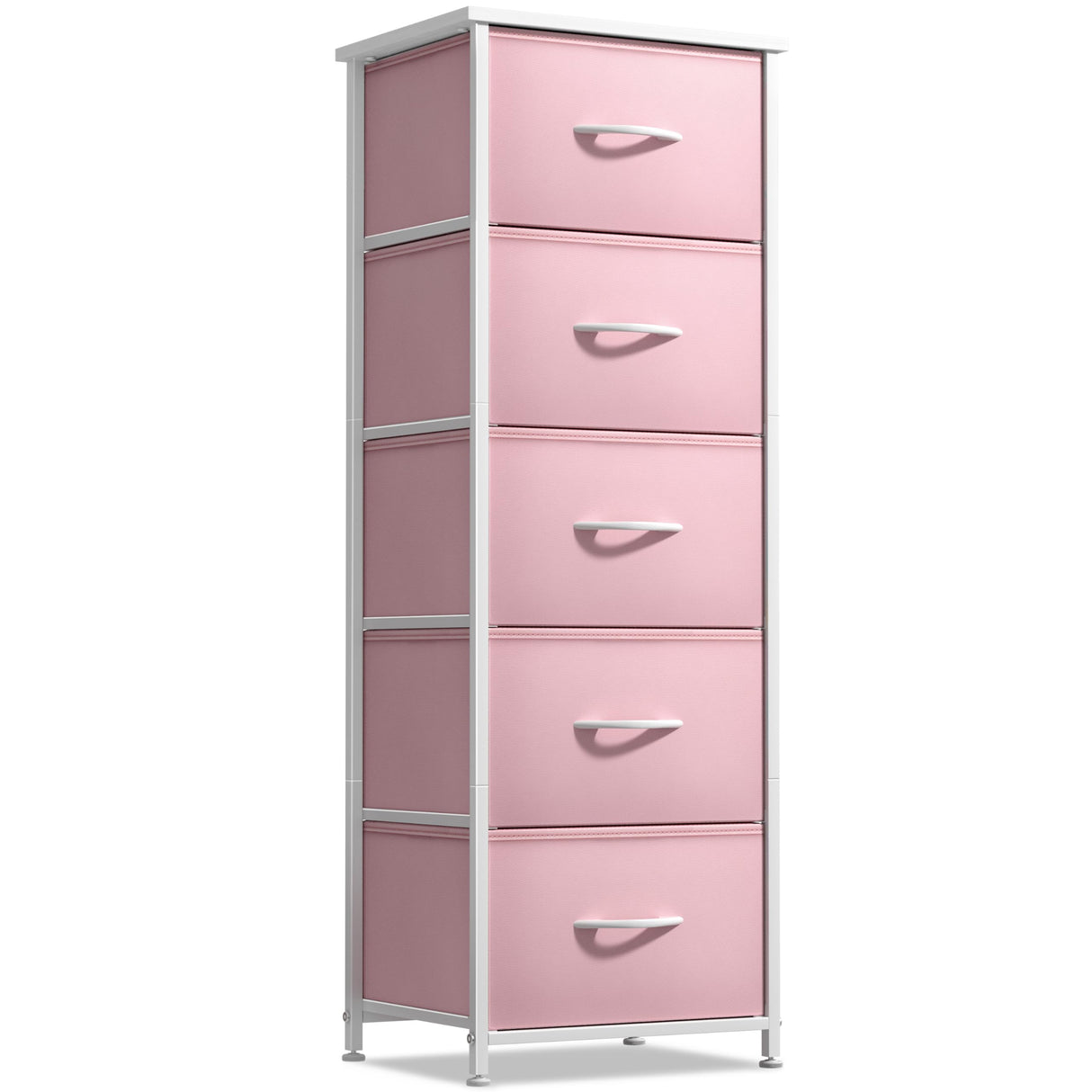 Sorbus Fabric Dresser for Kids Bedroom - Chest of 5 Drawers, Tall Storage Tower, Clothing Organizer, for Closet, for Playroom, for Nursery, Steel Frame, Fabric Bins - Wood Handle (Pink) Sorbus