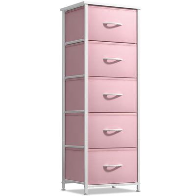 Sorbus Fabric Dresser for Kids Bedroom - Chest of 5 Drawers, Tall Storage Tower, Clothing Organizer, for Closet, for Playroom, for Nursery, Steel Frame, Fabric Bins - Wood Handle (Pink)