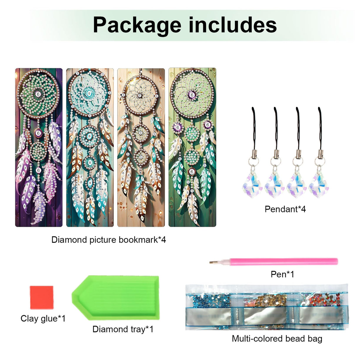 4 Pack Diamond Painting Bookmark Kits Theme of Dreamcatcher, Special Shaped Diamond Art Bookmarks with Pendant, DIY Handmade Crafts Home Office Supplies Reading Bookmark, Perfect Gift for Book Lovers Focart
