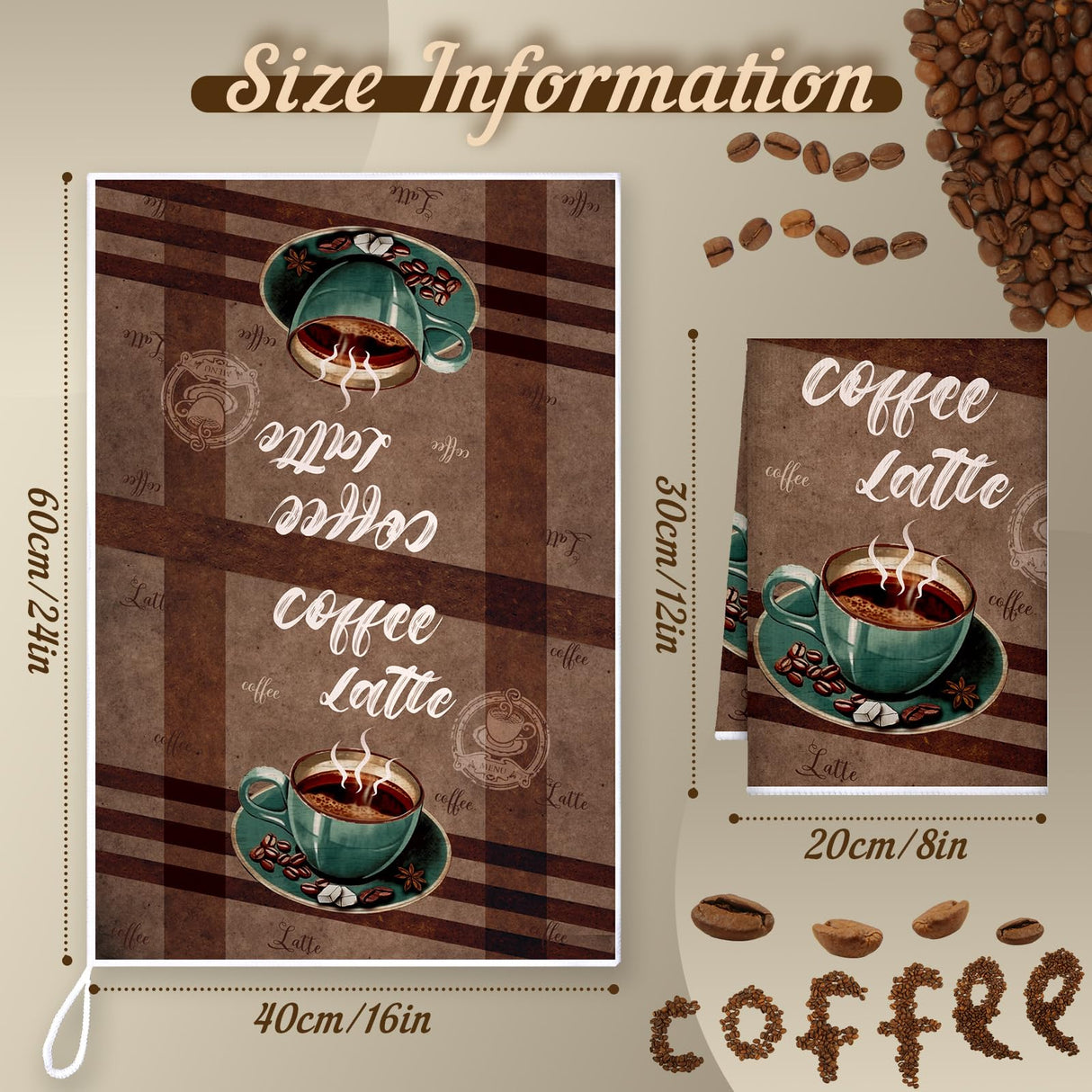 Boyiee Set of 6 Coffee Kitchen Towels Absorbent Dish Towels 24 x 16 Inches Kitchen Gifts Retro Coffee Kitchen Hand Towels for Coffee Bar Decor Coffee Lovers Gifts Kitchen Room Decoration Boyiee