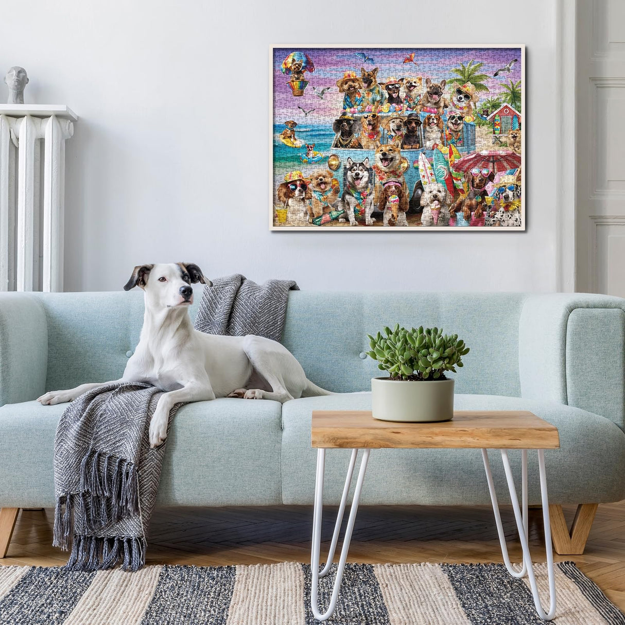 Funny Dog Puzzle Beach Dogs Puzzles 1000 Pieces for Adults, Animal Jigsaw Puzzles for Adults Vacation, Holiday Puppy Bulldog Jigsaw Puzzle Family Collage Puzzles as Home Decor BBOLDIN