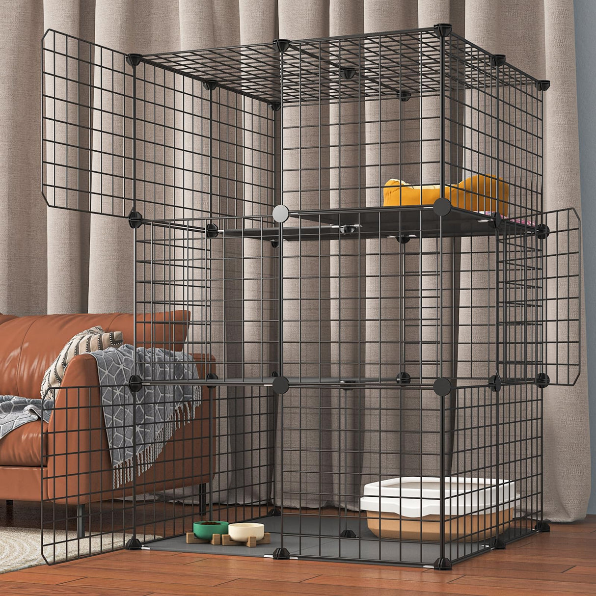 Eiiel 3-Tier Cat Cage Indoor Enclosure DIY Cat Playpen Catio Detachable Metal Wire Kennels 2Lx2Wx3H Crate Large Exercise Place Ideal for 1-2 Cats, Black Eiiel