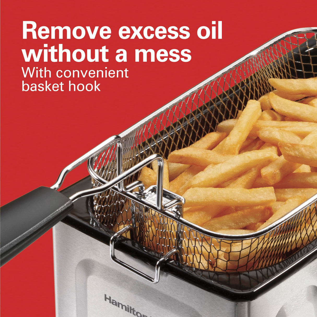 Hamilton Beach 35032 Professional Style Electric Deep Fryer, Frying Basket with Hooks, 1500 Watts, 3 Liters, Stainless Steel Hamilton Beach