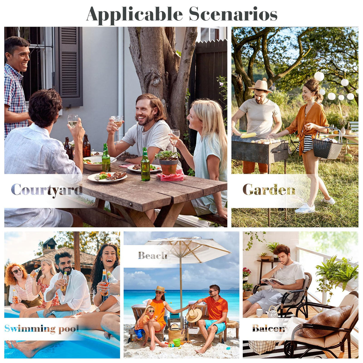 LUCIMUNDI 4 Piece Outdoor Patio Furniture Set, All-Weather Wicker Conversation Sets Include Coffee Table, Armchair, Loveseat, Sectional Furniture for Indoor Outdoor Backyard Pool Garden (Brown & Blue) LUCIMUNDI