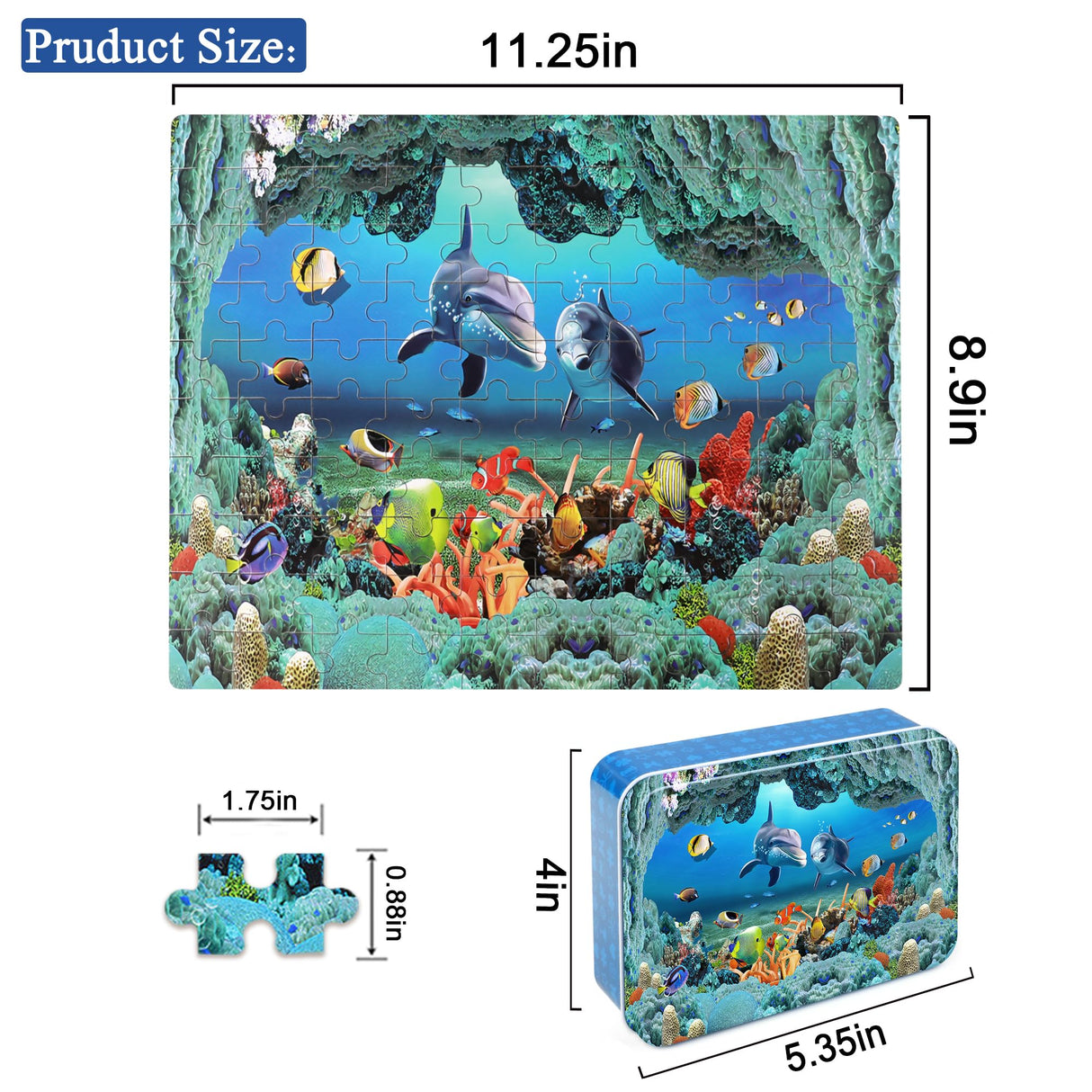 LELEMON 100 Pieces Underwater World Jigsaw Puzzles for Kids Ages 4-8 4-6 5-8 8-10 Year Old Ocean Dolphins Fishes Jigsaw Puzzle for Children Learning Educational Puzzles Toys for Boys Girls LELEMON
