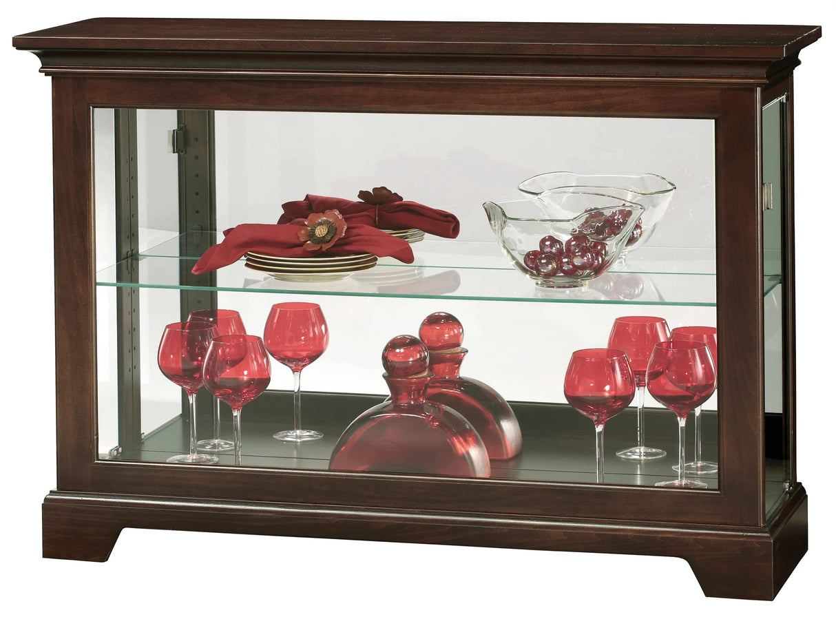 Howard Miller Underhill III Console Curio Cabinet 680-596 – Espresso Finish, Home Decor, One Glass Shelf, Two Level Display Case, No Reach Incandescent Light Howard Miller
