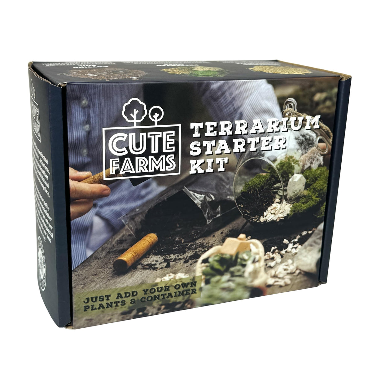 Cute Farms Terrarium Starter Kit | Moss, Vermiculite, Soil, Plant Food, Brush, Build and Care Guide | DIY Succulent Terrarium Kit for Adults and Kids Cute Farms