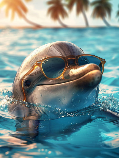 SKRYUIE 5D Dolphin Diamond Painting Kits - DIY Diamond Art Kits for Adults Sandy Beach, Full Round Drill - Crystal Cross Stitch - Adults Craft for Wall & Office Decor - 12x16 Inch q17