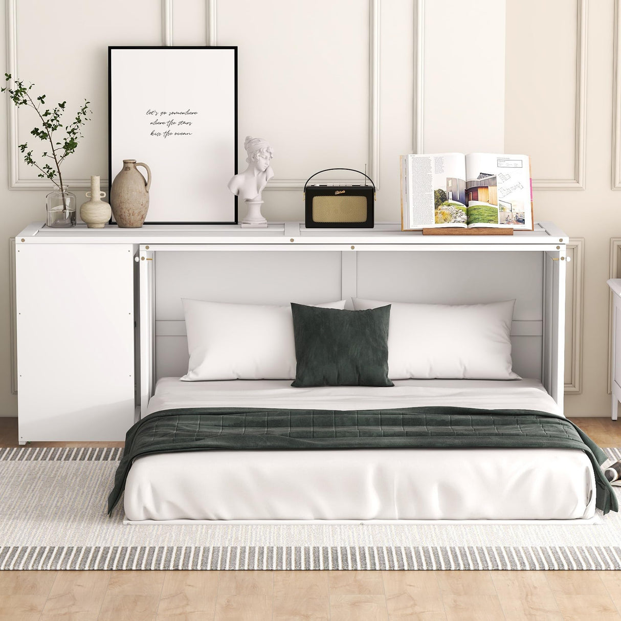THINK 30 Queen Size Murphy Bed with Rotable Desk, White Color THINK 30