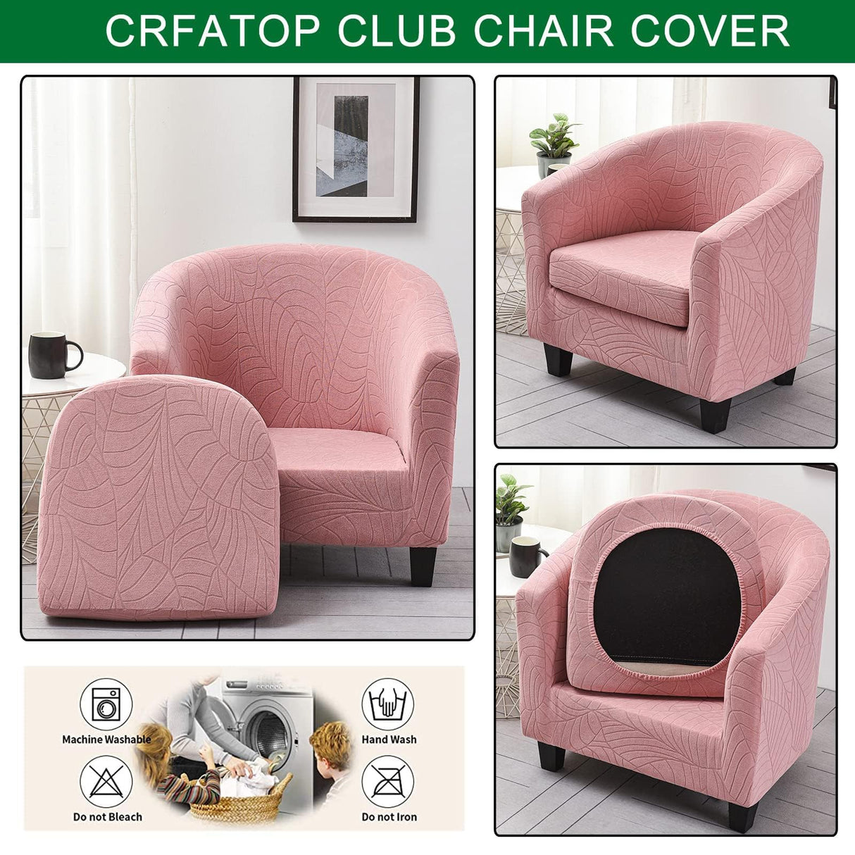 CRFATOP 2 Piece Club Chair Slipcover Stretch Barrel Chair Covers Jacquard Tub Chair Slipcovers Soft Armchair Sofa Cover Removable Couch Furniture Protector Arm Chair Cover for Living Room,D37 CRFATOP