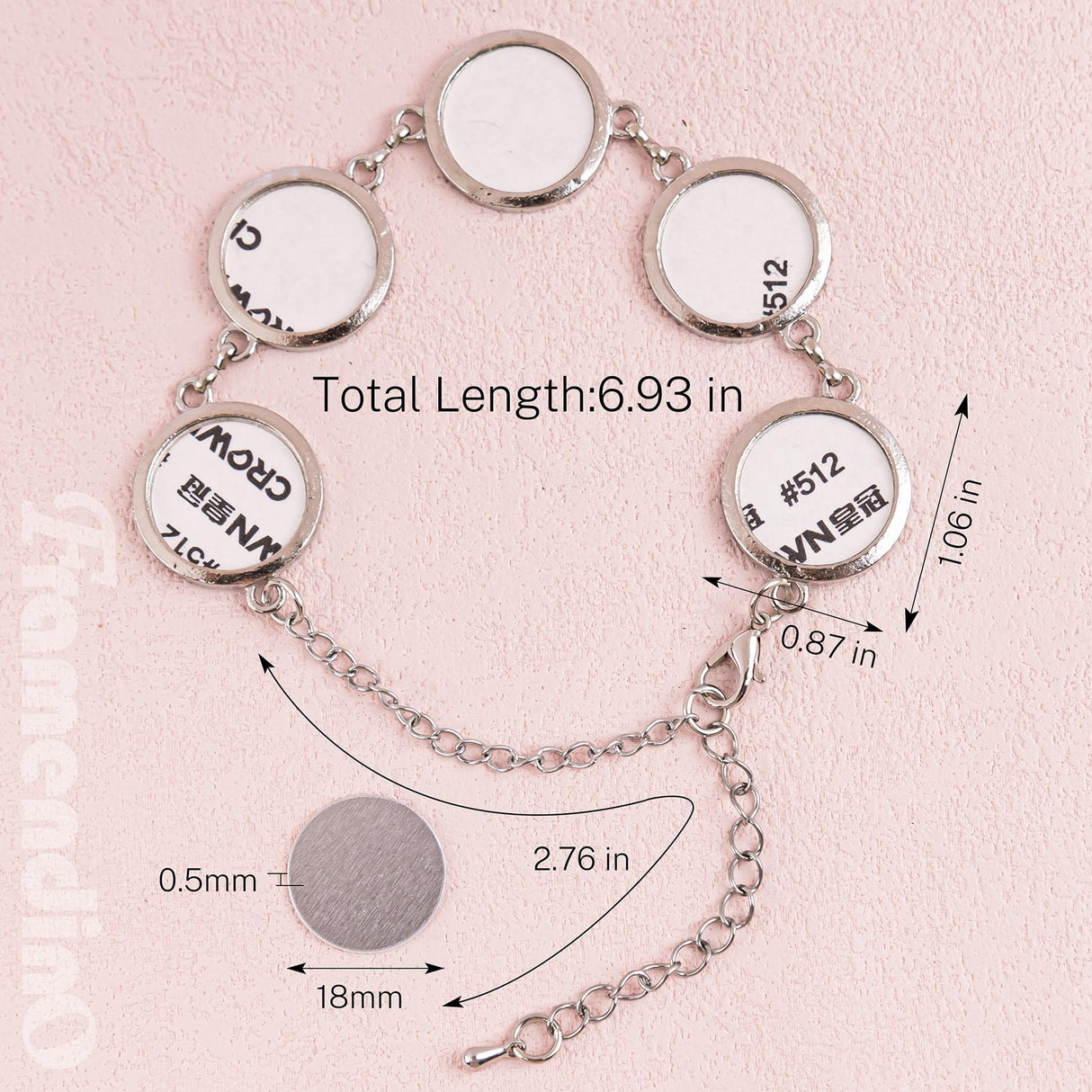 Framendino, 4 Pack Sublimation Bracelet Blanks Photo Frame Round Transfer Bracelets Adjustable Bezel Setting Bracelet with Cabochons for Jewelry Making Framendino