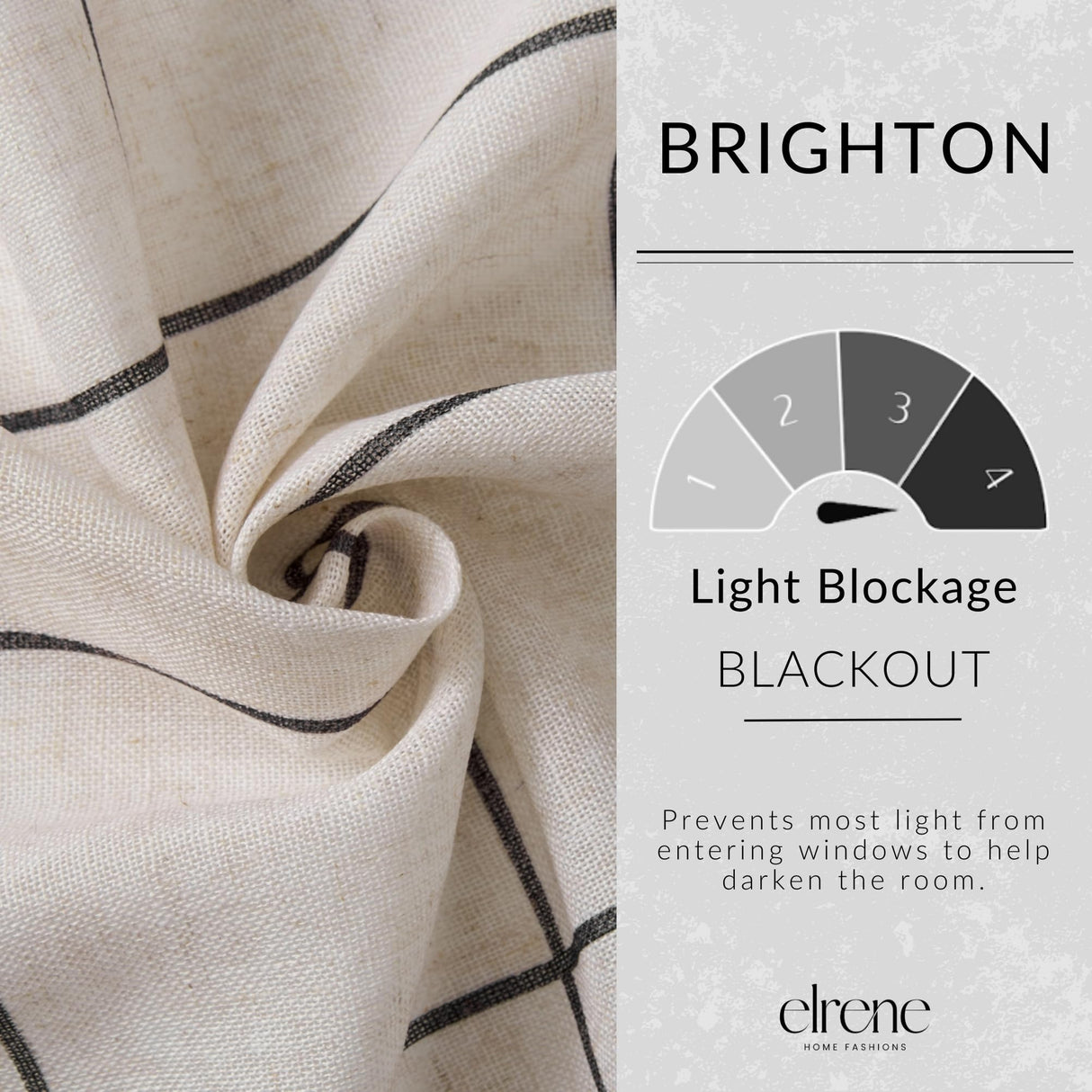 Elrene Home Fashions Brighton Windowpane Plaid Blackout Window Curtain, Living Room and Bedroom Drape with Rod Pocket Tabs, 52" x 95", 1 Panel, Black Elrene