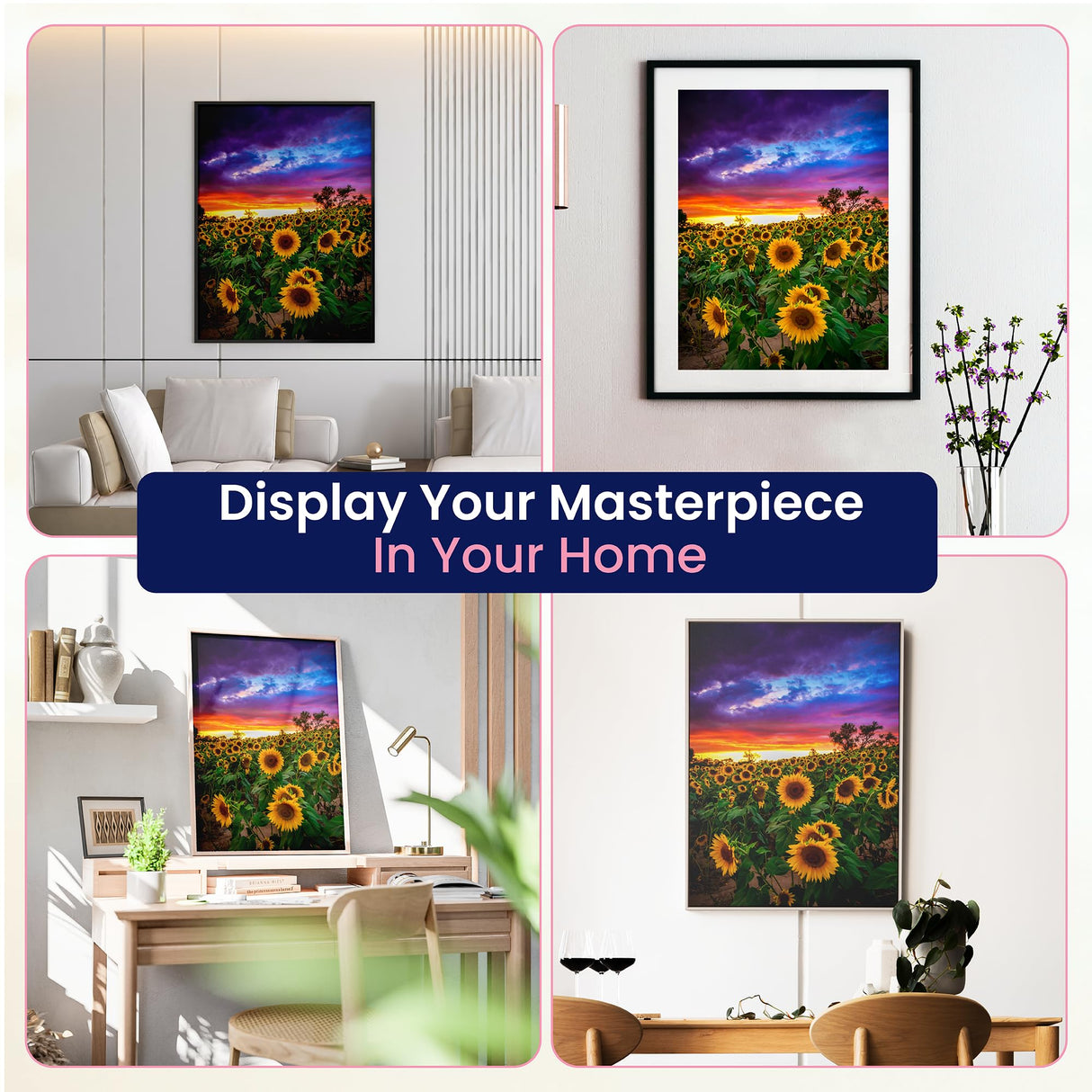 Modern Merch Sunflower Diamond Art Kits for Adults, Sunset Landscape 5D Diamond Painting for Adults, DIY Sunflower Wall Art Cross Stitch Kits, Full Round Drill 12x16in Modern Merch