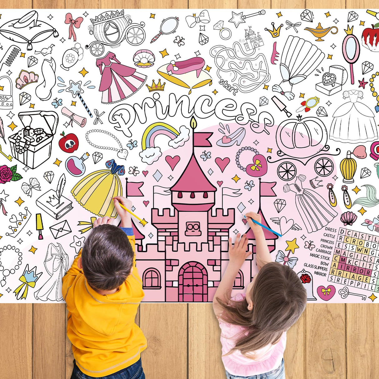 Nicime 43.3x31.5Inch Pink Princess Giant Coloring Poster with Picture, Birthday Gift Painting Poster, Art Crafts Activity Drawing Paper in School, Classroom, Home, Party for Boys, Girls, Kid Nicime