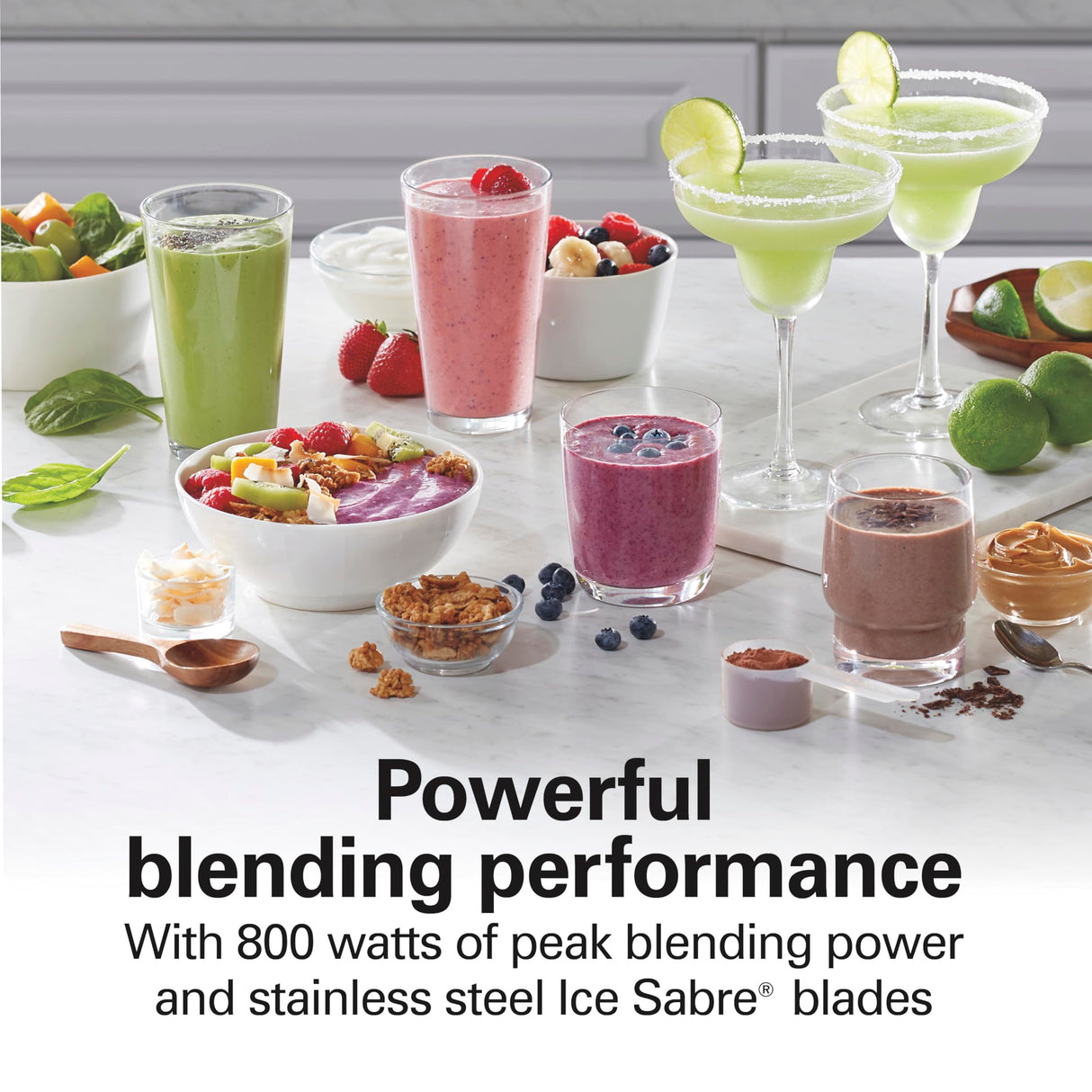 Hamilton Beach Wave Action Blender for Shakes and Smoothies, Stainless Steel Ice Sabre Blades, 40oz Glass Jar, 20oz Blend-In Portable Travel Jar, 800 Watts, Quiet Design, Gray (58181) Hamilton Beach