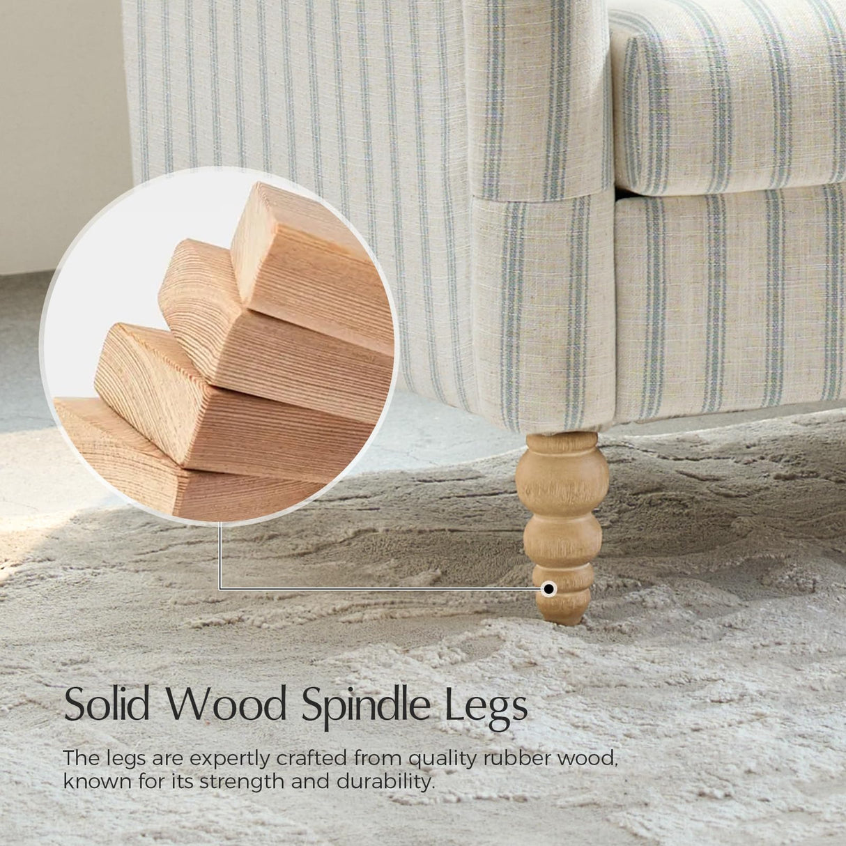 EcoHarbor Living 50.5" Mid-Century Modern Couch, Upholstered Sofa with Armrests, Stripe Mini Loveseat Couches for Small Space, Living Room, Bedroom, Office, Apartment, Blue EcoHarbor Living