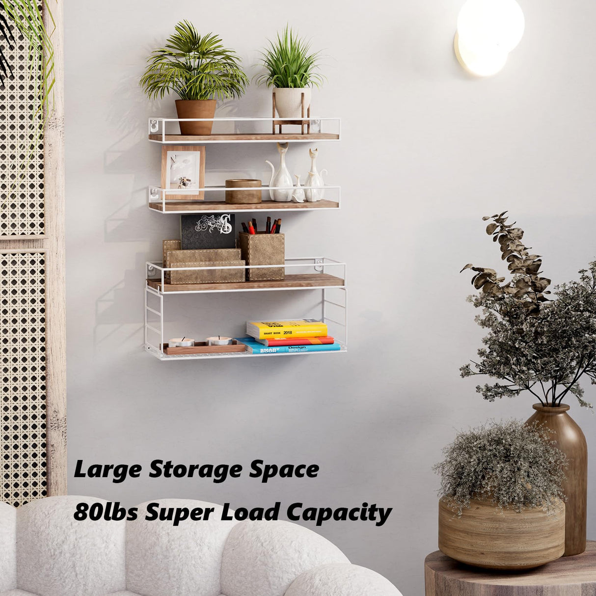 Oxendon Floating Bathroom Shelves with Paper Basket, Bathroom Shelves Over Toilet Small Shelf for Wall Farmhouse Bathroom Decor Wall Shelves for Bathroom Kitchen Office, White Oxendon