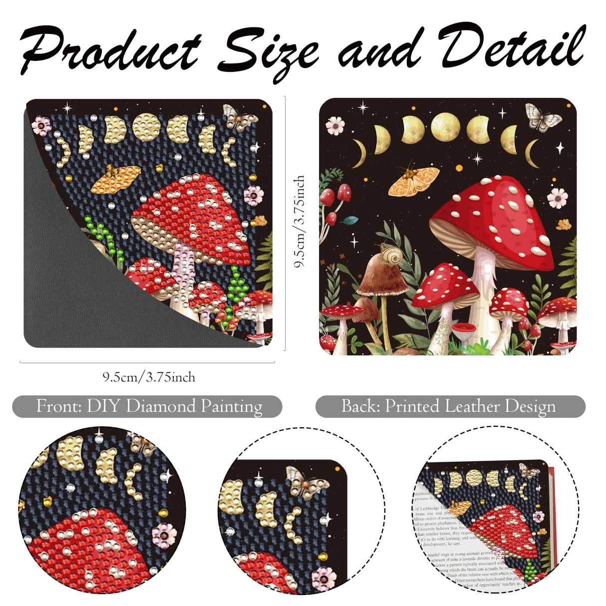 Sitsink Mystic Mushroom Diamond Art Bookmarks - 6 Pcs Corner Book Marks Diamond Painting Bookmarks Kit for Adults, Boho Moth Moon Phase Gem Art Rhinestone Craft Kit for Women Sitsink