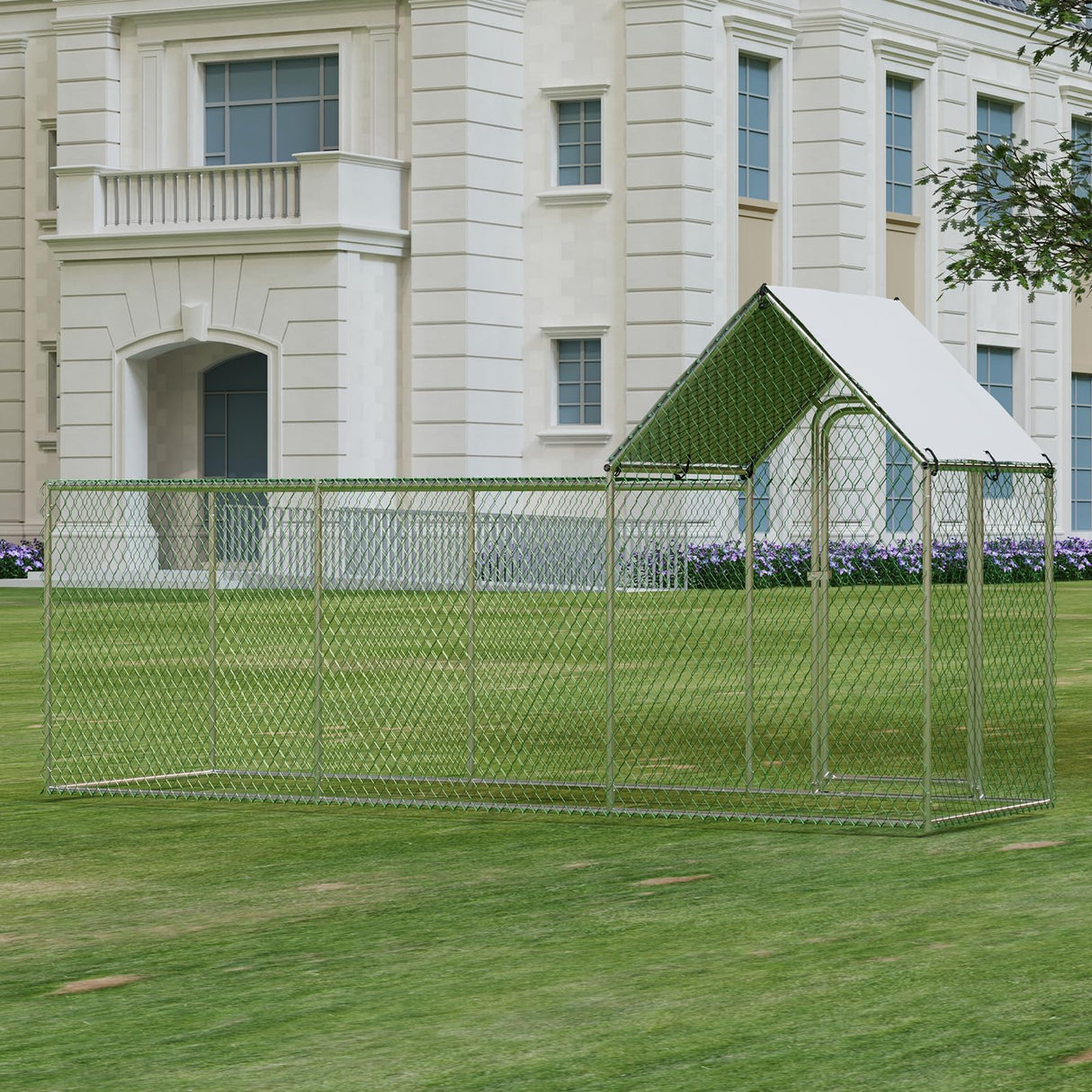 Chicken Coop, Large Metal Chicken Run, Outdoor Chicken Pen with Waterproof and Anti-UV Cover, Walk-in Chicken House with Lockable Door, for Yard, Farm Use, 10' W x 3.3' D x 5' H HarmonyHealth
