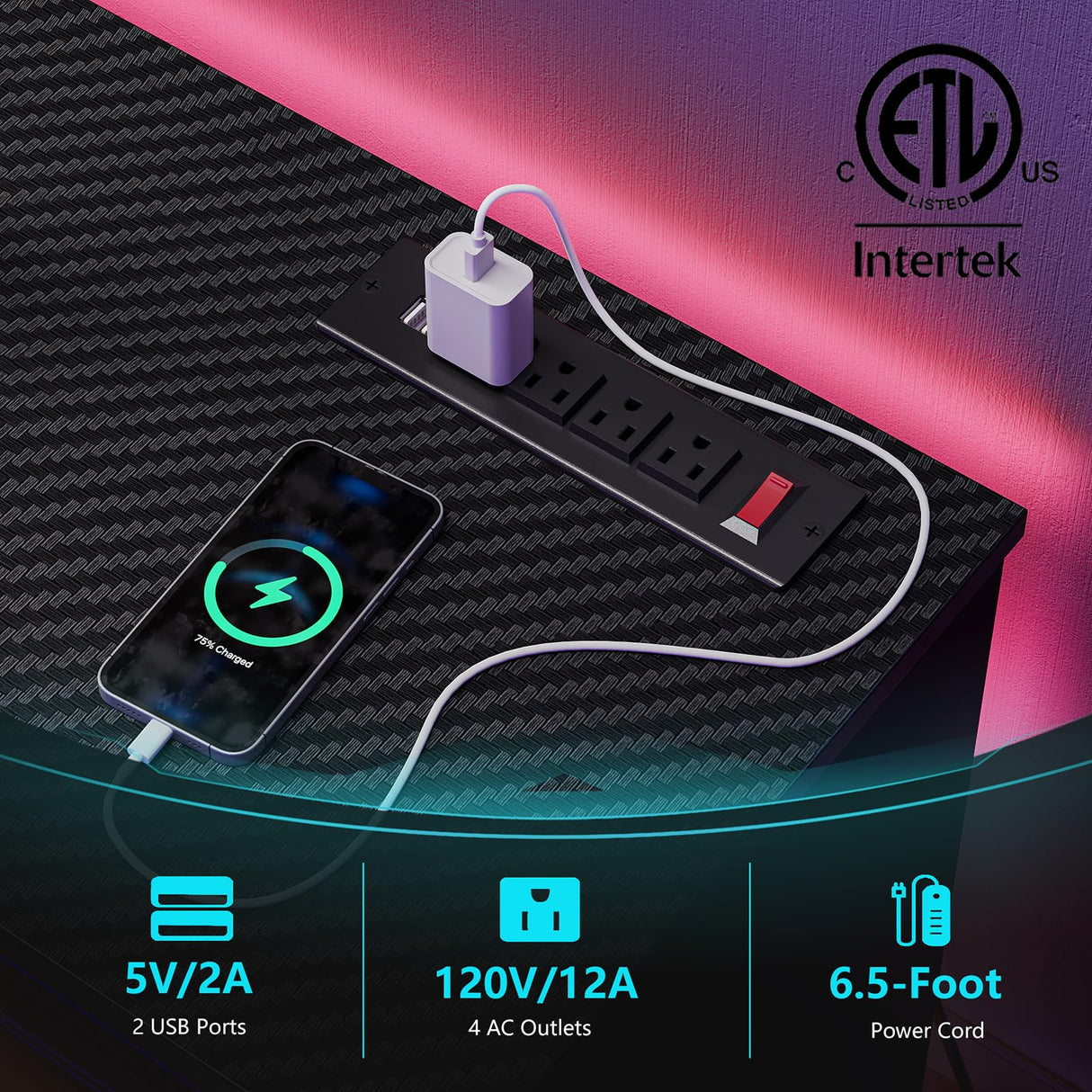 Bestier TV Stand for 70 inch TV with Power Outlets, LED Entertainment Center for PS5, Gaming TV Consoles with Glass Shelves for Living Room, 63'' Inch, Black Carbon Fiber Bestier