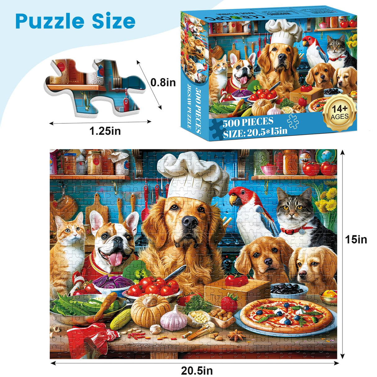 500 Piece Puzzles for Adults, Funny Puppy Animal Jigsaw Puzzles, Food Kitchen Jigsaw Puzzle, Animal Pet Lover Challenging Puzzles for Friends Family Activity Game Nights Gifts, 20.5×15 in VOLUVOLU
