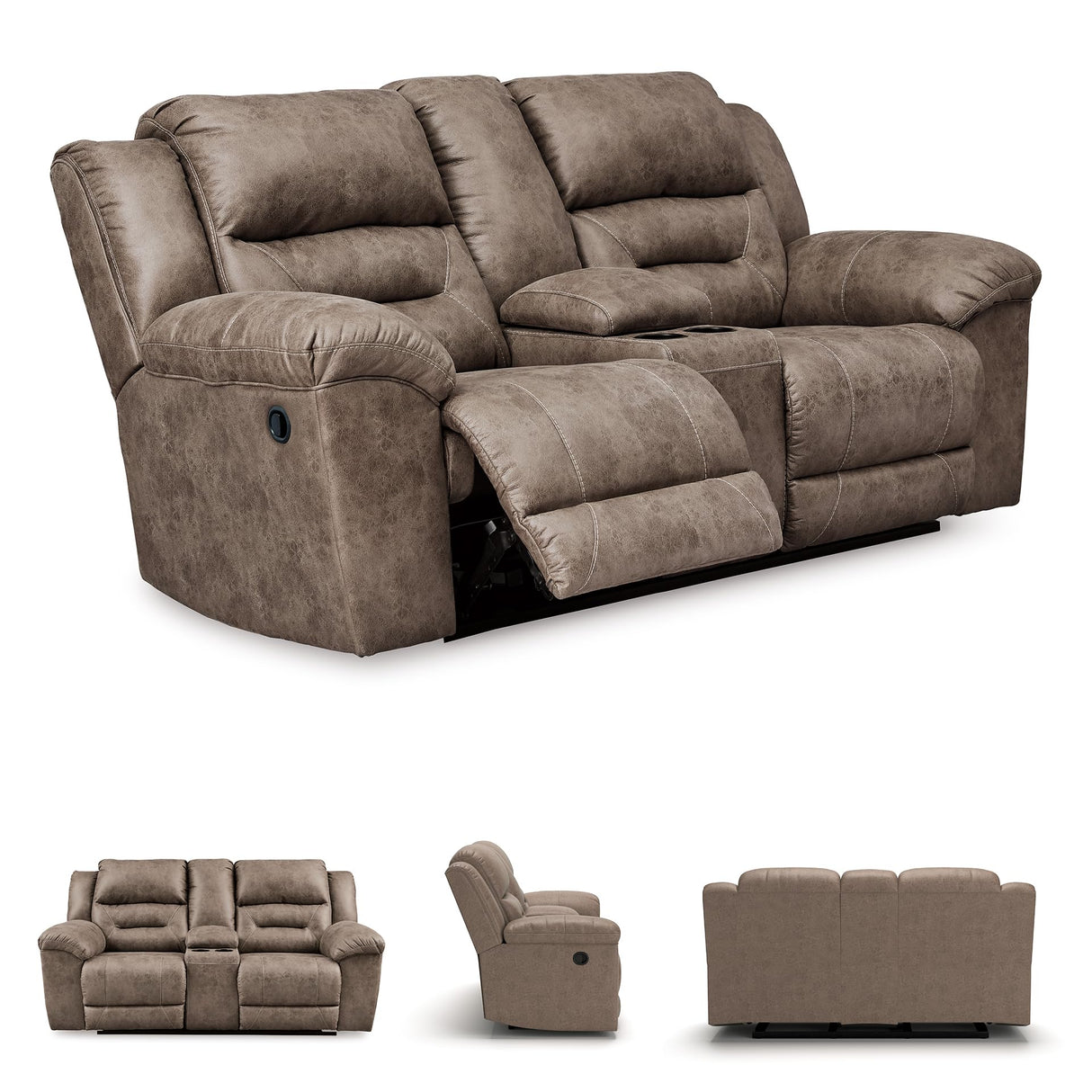 Signature Design by Ashley Stoneland Faux Leather Manual Double Reclining Loveseat with Center Console, Light Brown Signature Design by Ashley
