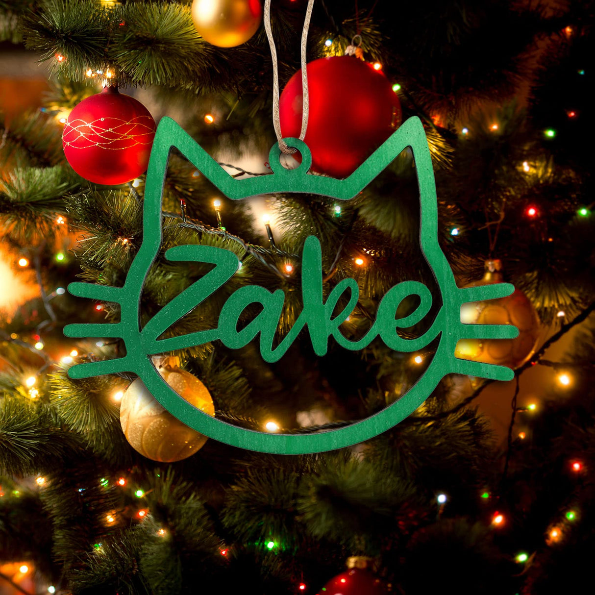 Personalized Cat Face Wood Ornament, Wooden Christmas Ornament souleather