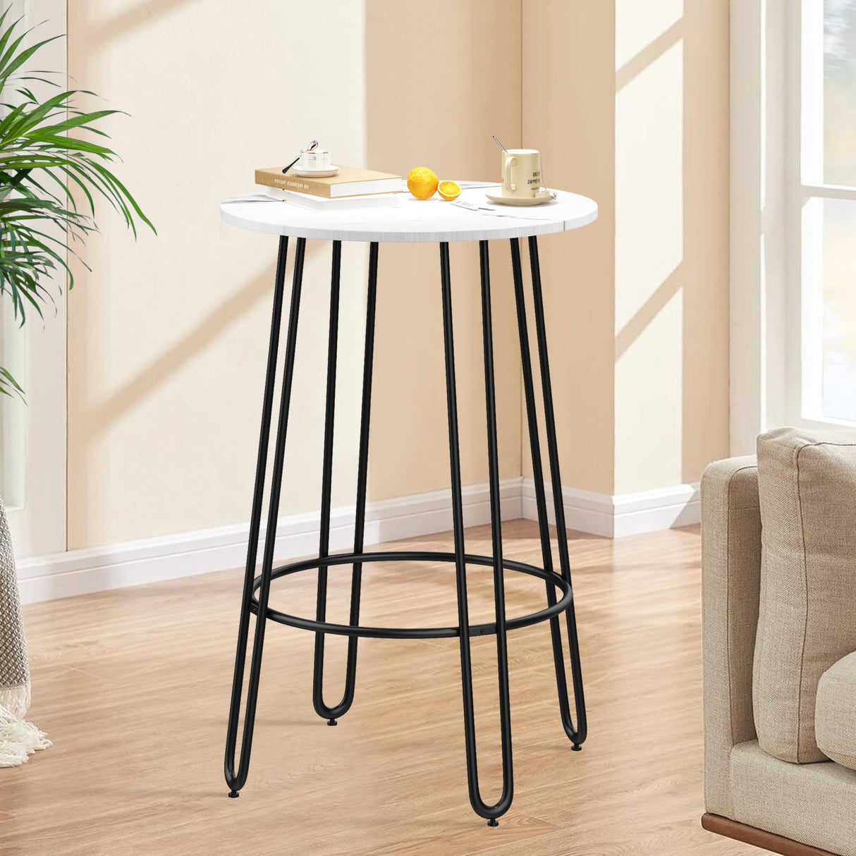 ALISH 40.5" Round Bar Table Pub Table Bar Height Table Tall Bistro Bar Dining Table with Metal Frame & White Top ALISH