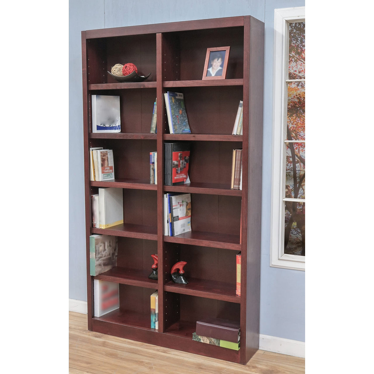 84" Cherry Finish Double Wide Bookcase with 10 Adjustable Shelves by Concepts In Wood Concepts In Wood