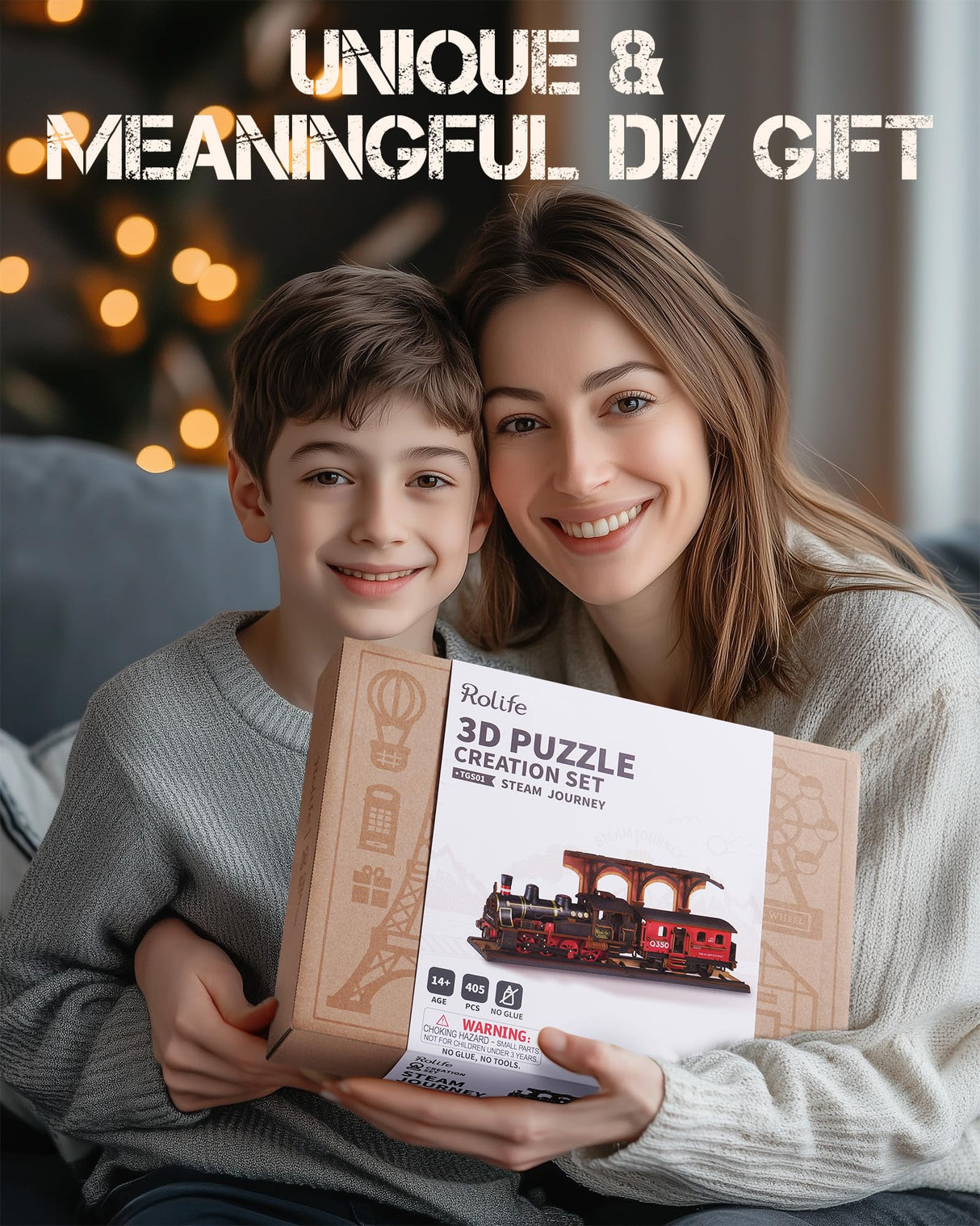 Rolife 3D Wooden Puzzle for Adults, DIY Wood Model Train Sets, Mechanical Vehicle Model Building Kits-Brain Teaser Puzzle Toys with 365 Pcs-Creative Birthday for Kids Rolife