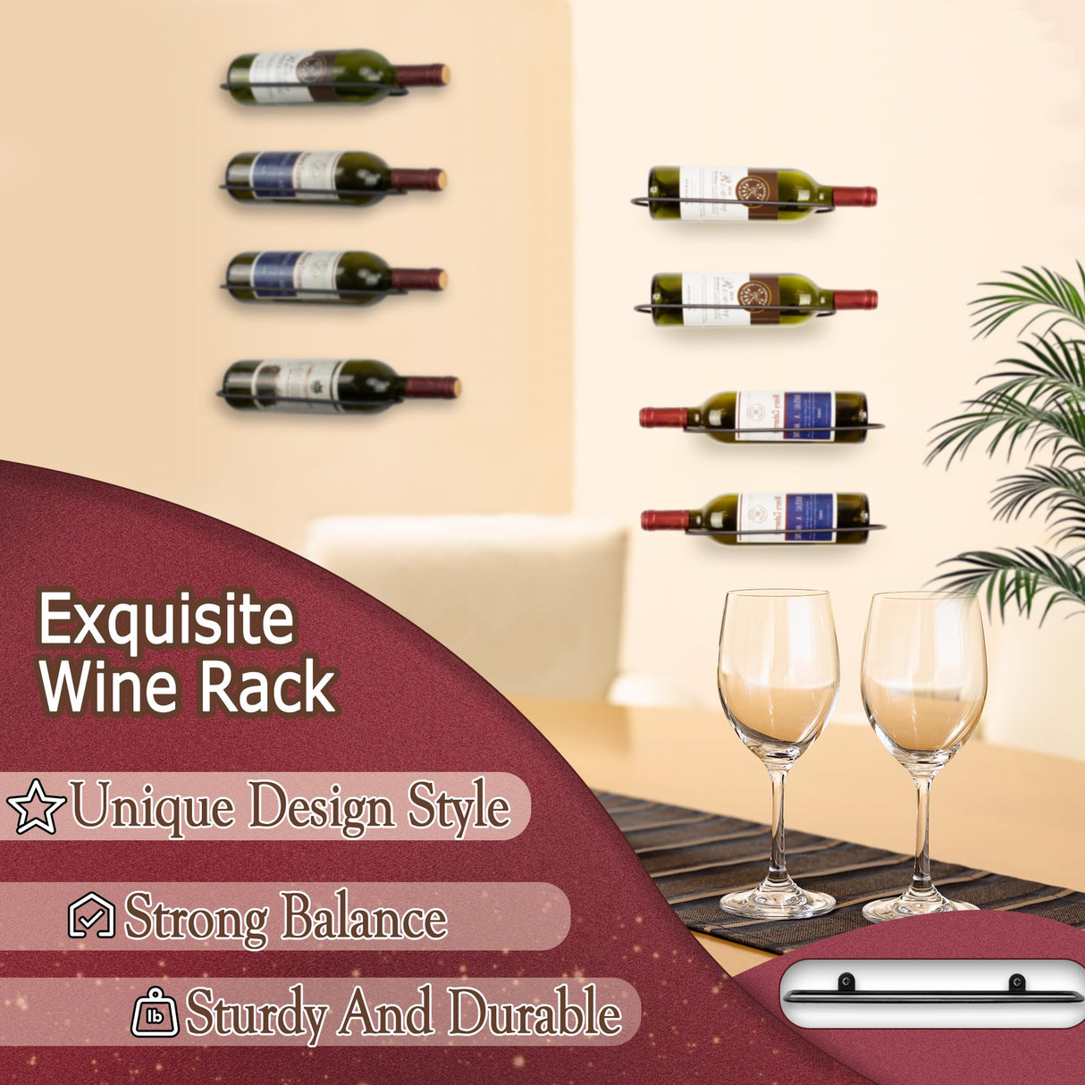 AQAREA Wall Mounted Wine Rack: Metal Wall Wine Bottle Holder - for Wine Cellar Home Kitchen Bar Decor - 8Pcs AQAREA