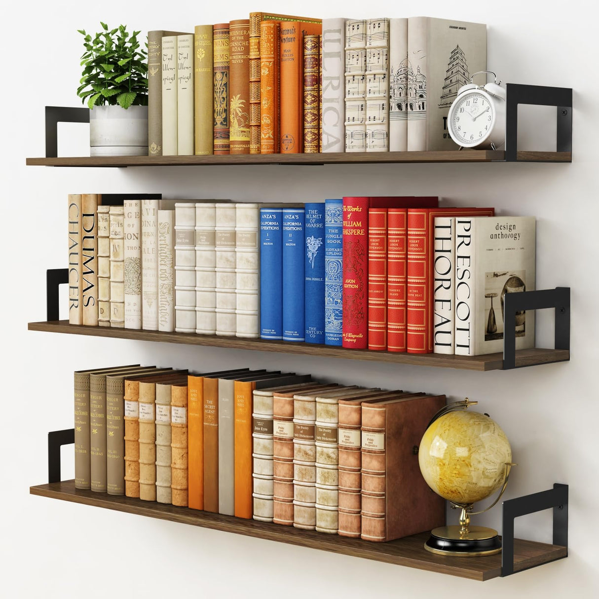 Harwaya Floating Shelves for Wall 36 Inches Long 8 Inch Deep, Large Wall Book Shelves for Bedroom, Rustic Wood Hanging Bookshelf for Living Room Office Kitchen Closet Organizers and Storage - Set of 3 Harwaya