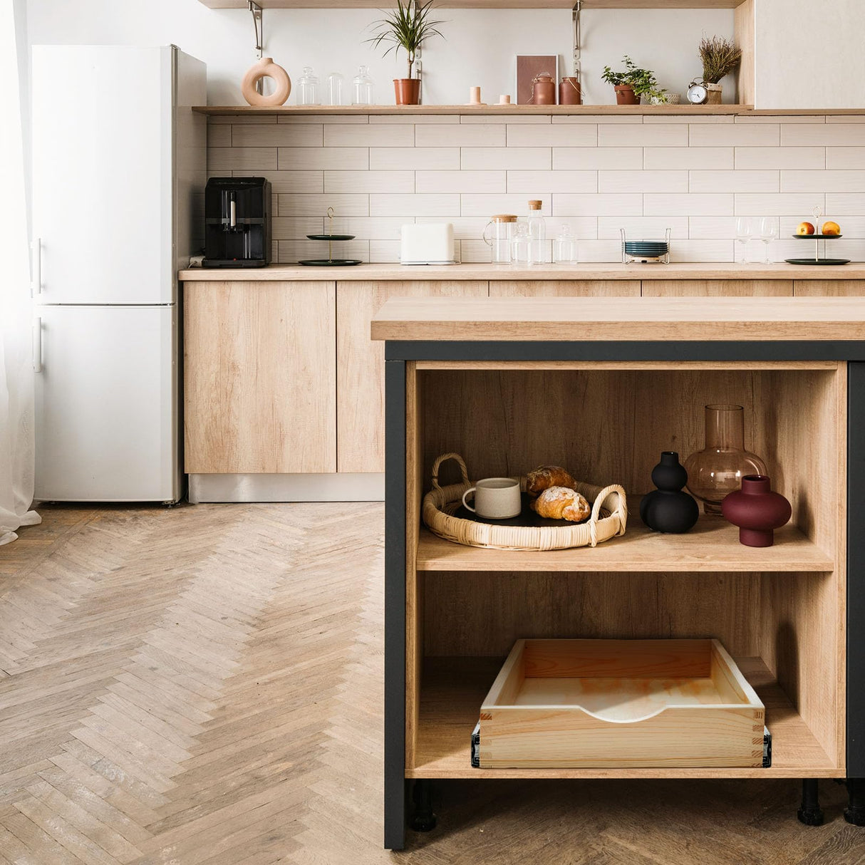 Sintuff 4 Set Wooden Pull out Tray Cabinet Organizer Soft Close Roll out Shelves for Kitchen Cabinets Fully Assembled Slide Pantry Shelves for Kitchen Base Cabinet(15'' x 21'') Sintuff