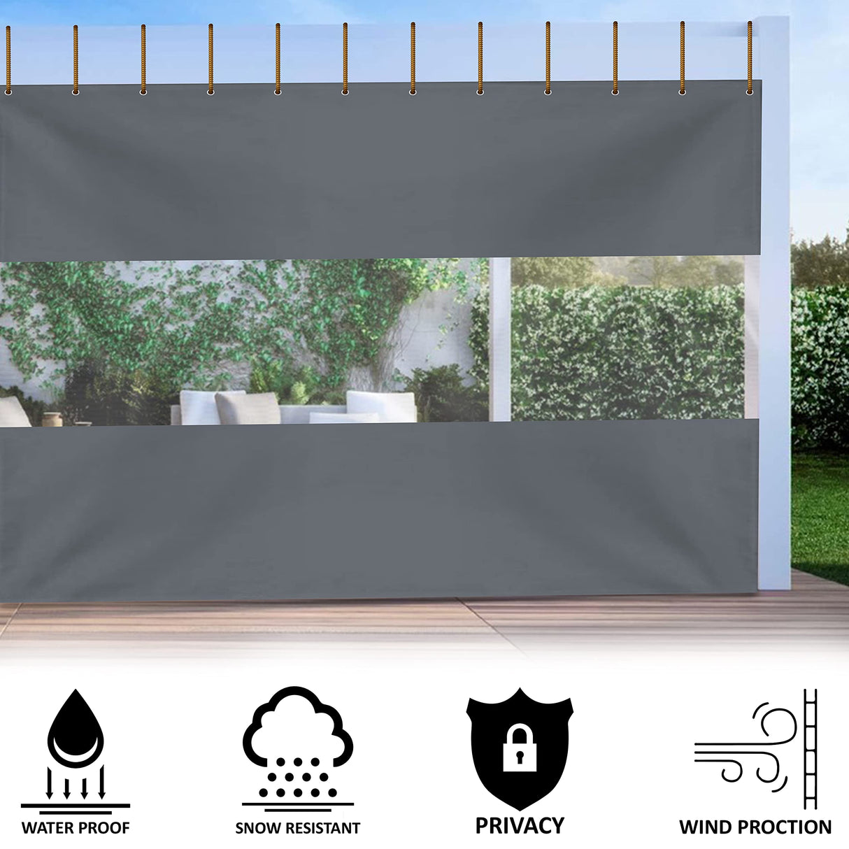 Covers & All Outdoor Clear Panel Curtain, 12 oz Vinyl Outdor Curtains for Patio, Waterproof & Weather Resistant Tarp with Brass Grommets for Pergola, Porch, Gazebos, Balcony (8' H x 15' W Feet, Gray) Covers & All