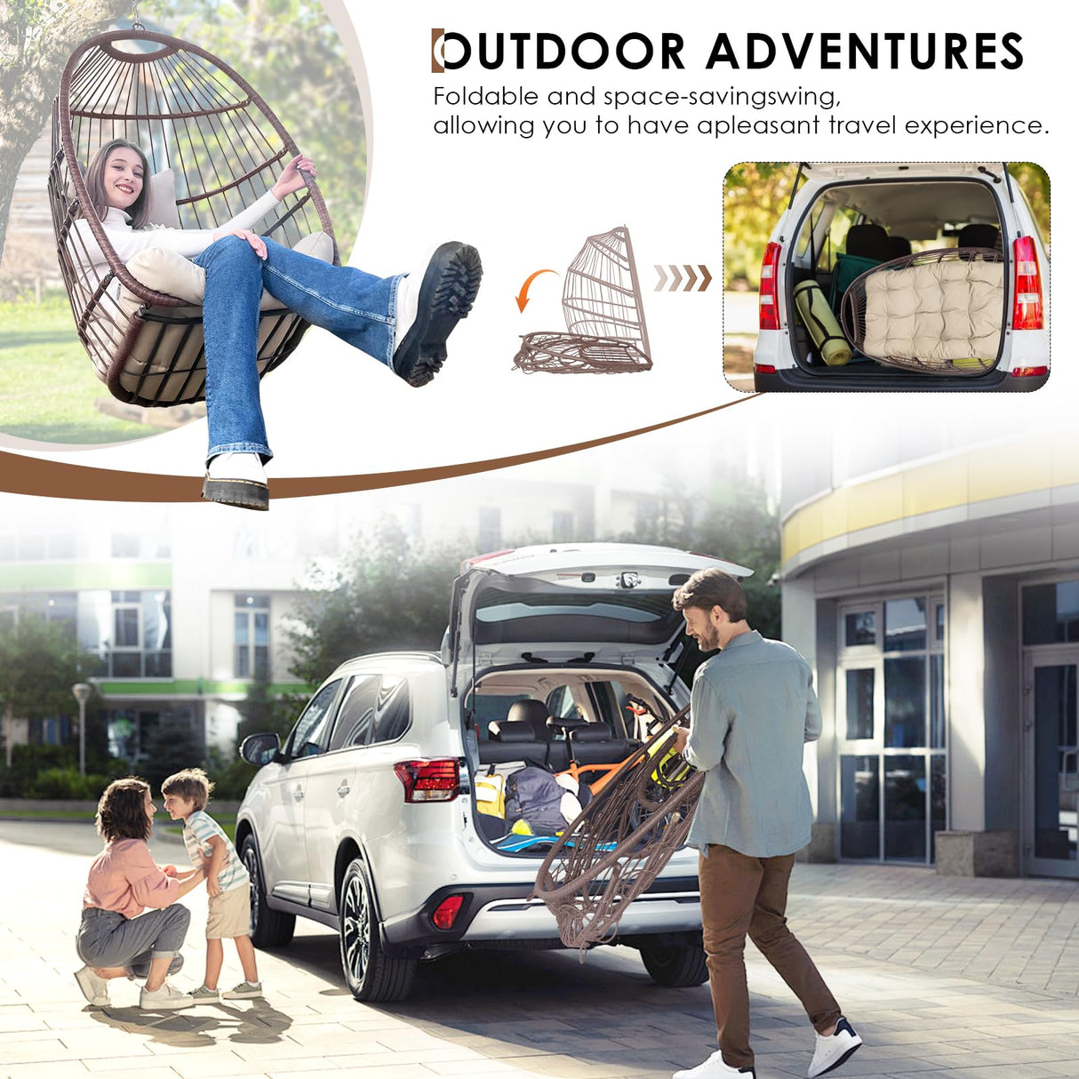 RADIATA Egg Chair Without Stand Luxury Outdoor Patio Wicker Hanging Swing Egg Chairs with Water Resistant Cushions for Patio Backyard Balcony (Brown) RADIATA