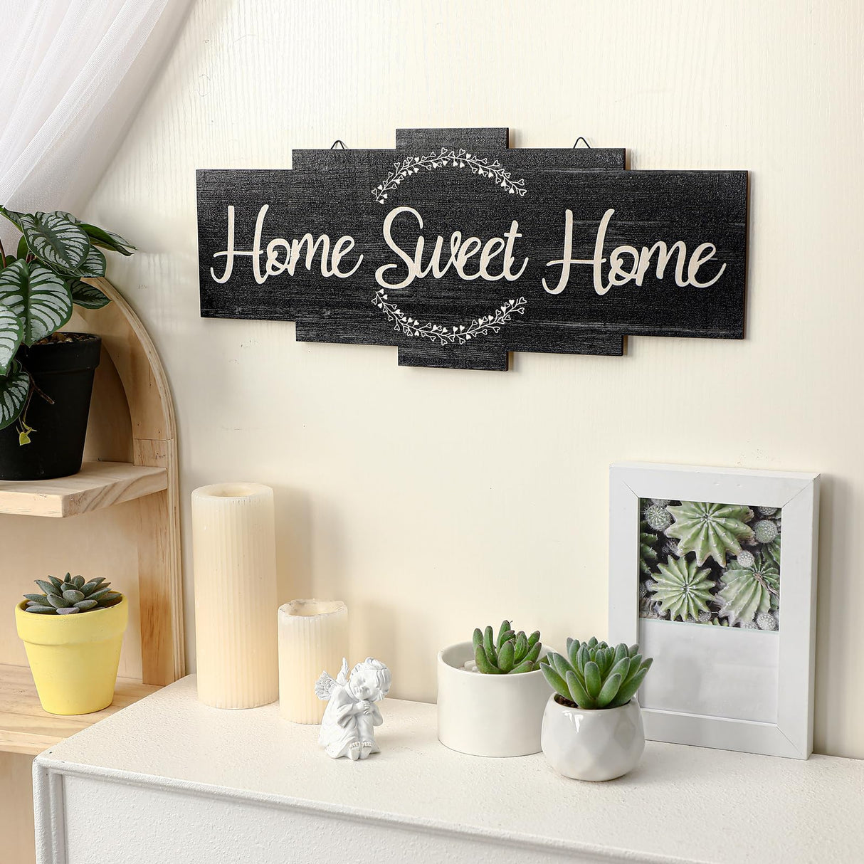 Jetec Home Sweet Home Sign, Rustic Wood Home Wall Decor, Large Farmhouse Home Sign Plaque Wall Hanging Wooden Sign for Bedroom, Living Room, Wall, Wedding Decor (Black) Jetec